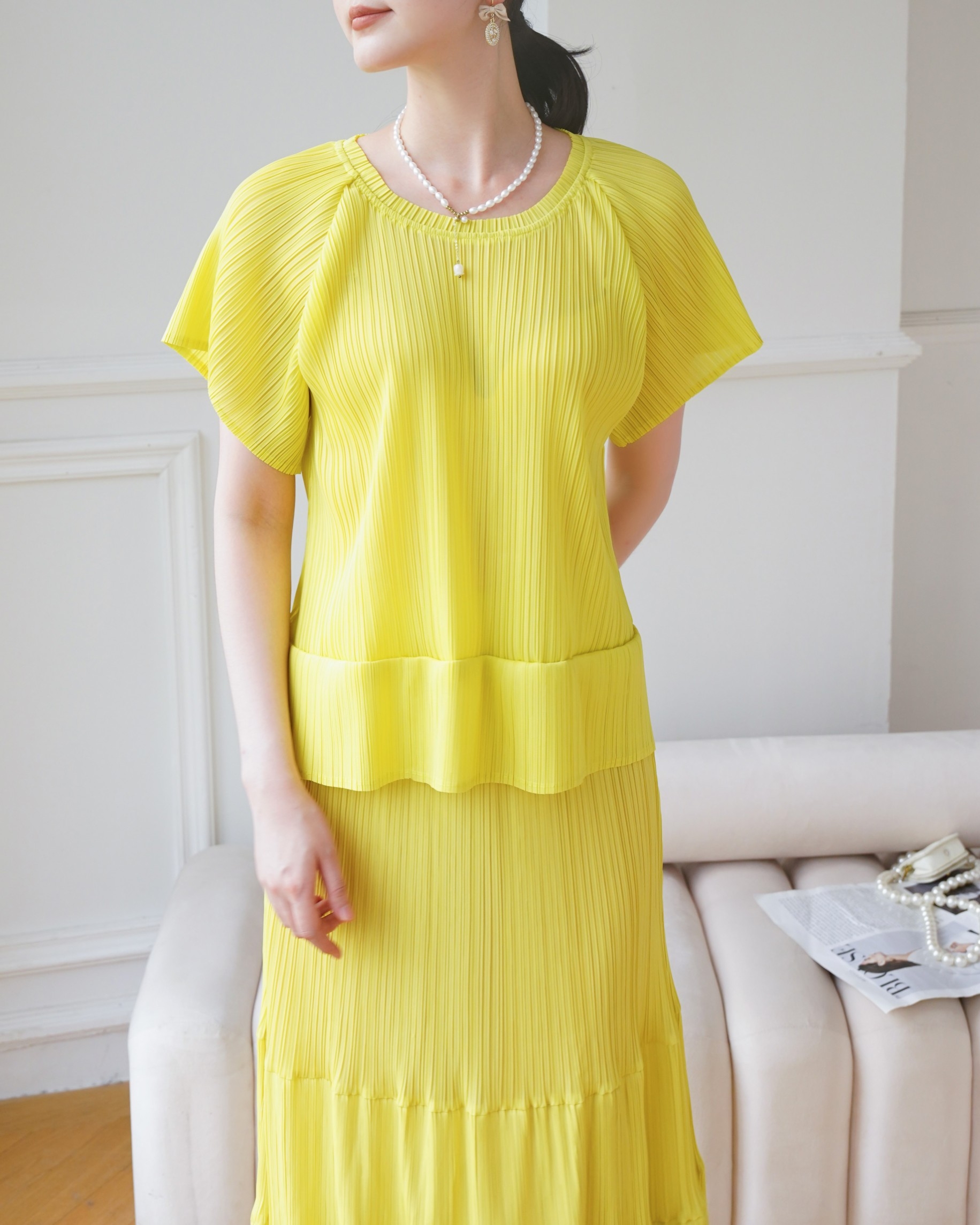 ปรับราคาลง20%!! 2MUAY รุ่น GJO1123 เสื้อพลีทคุณภาพ ROUND NECK SHORT SLEEVE PLEATED TOP 10 สี FREE SIZE