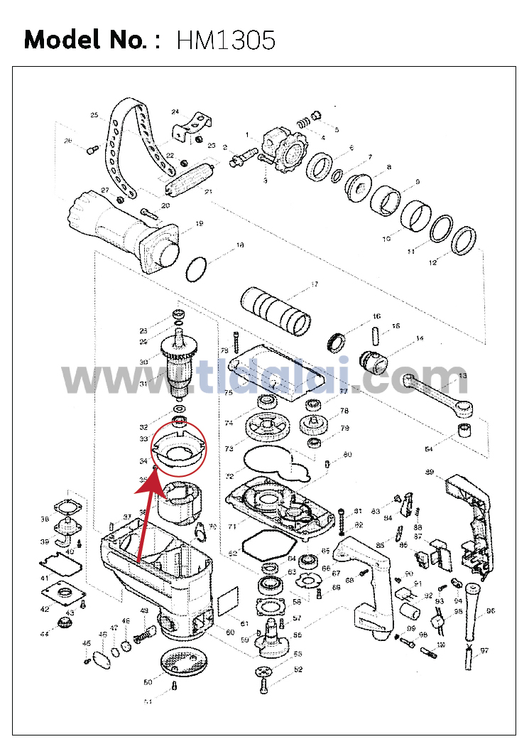 ฝาครอบใบพัด พลาสติก บังลม บังฝุ่น (แท้) (418790-5) สกัด, แย็ก Makita มากีต้า รุ่น HM1305 #34, HM1306 #34 (418790-5) (อะไหล่แท้100%) BAFFLE PLATE