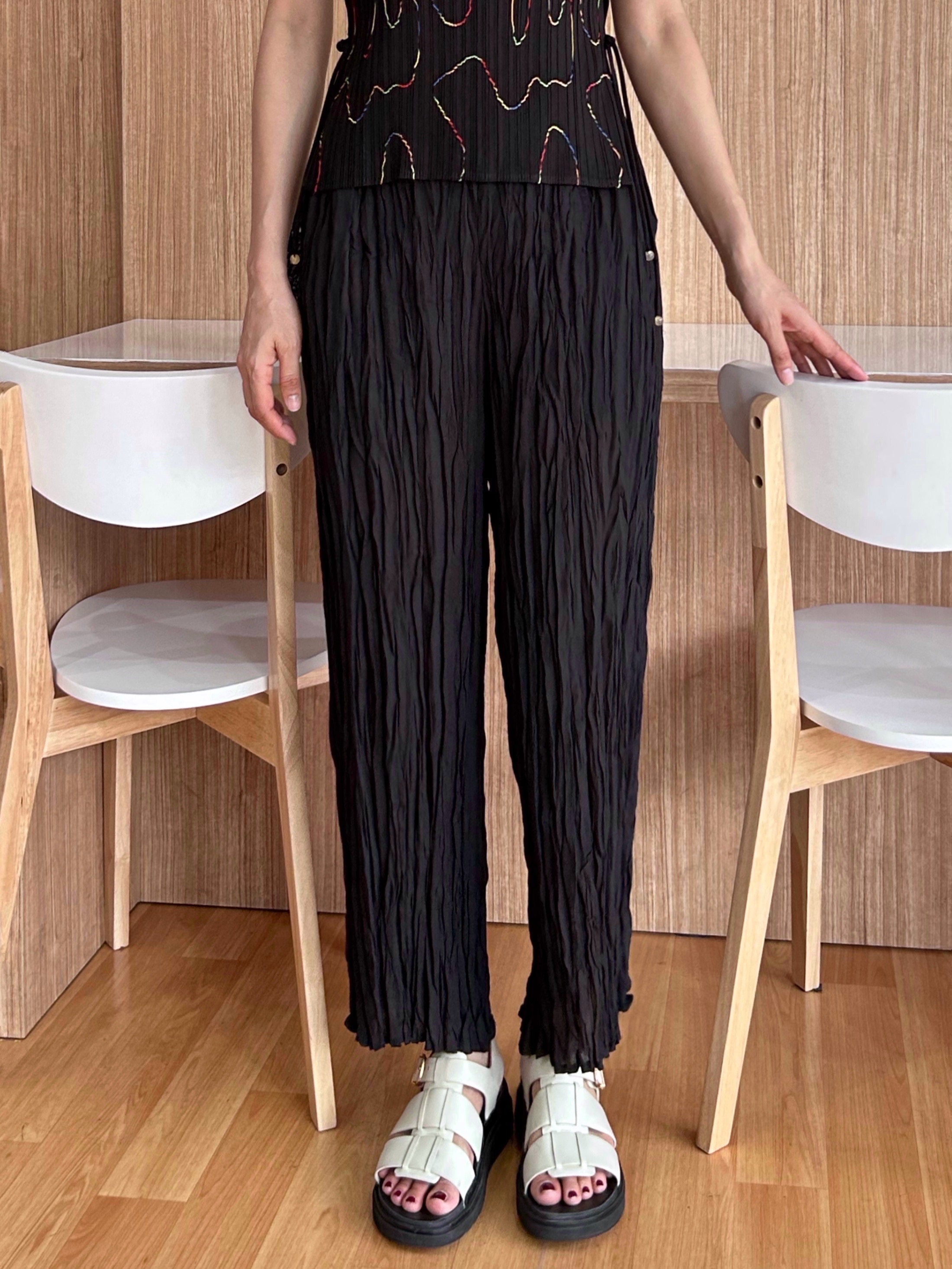 ยาว 37นิ้ว!! 2MUAY รุ่น GJO10365 กางเกงอัดพลีท STRAIGHT LEG CRINKLE PLEATED PANTS 4 สี FREE SIZE