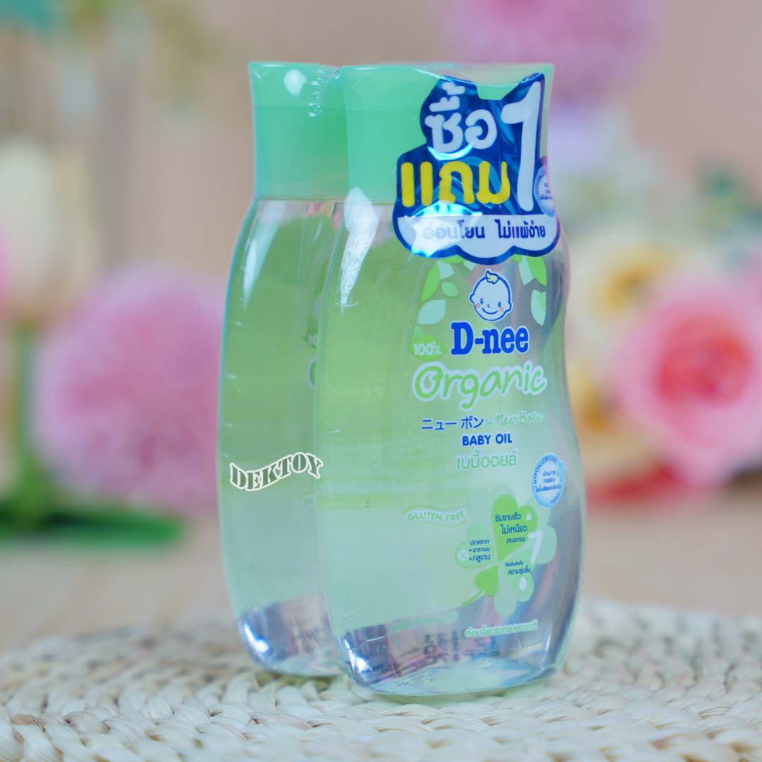 1 แถม 1 เบบี้ออยล์ดีนี่ D-nee Organic ดีนี่ ออร์แกนิค 100 มล. สูตรอ่อนโยนจากธรรมชาติ สีเขียว