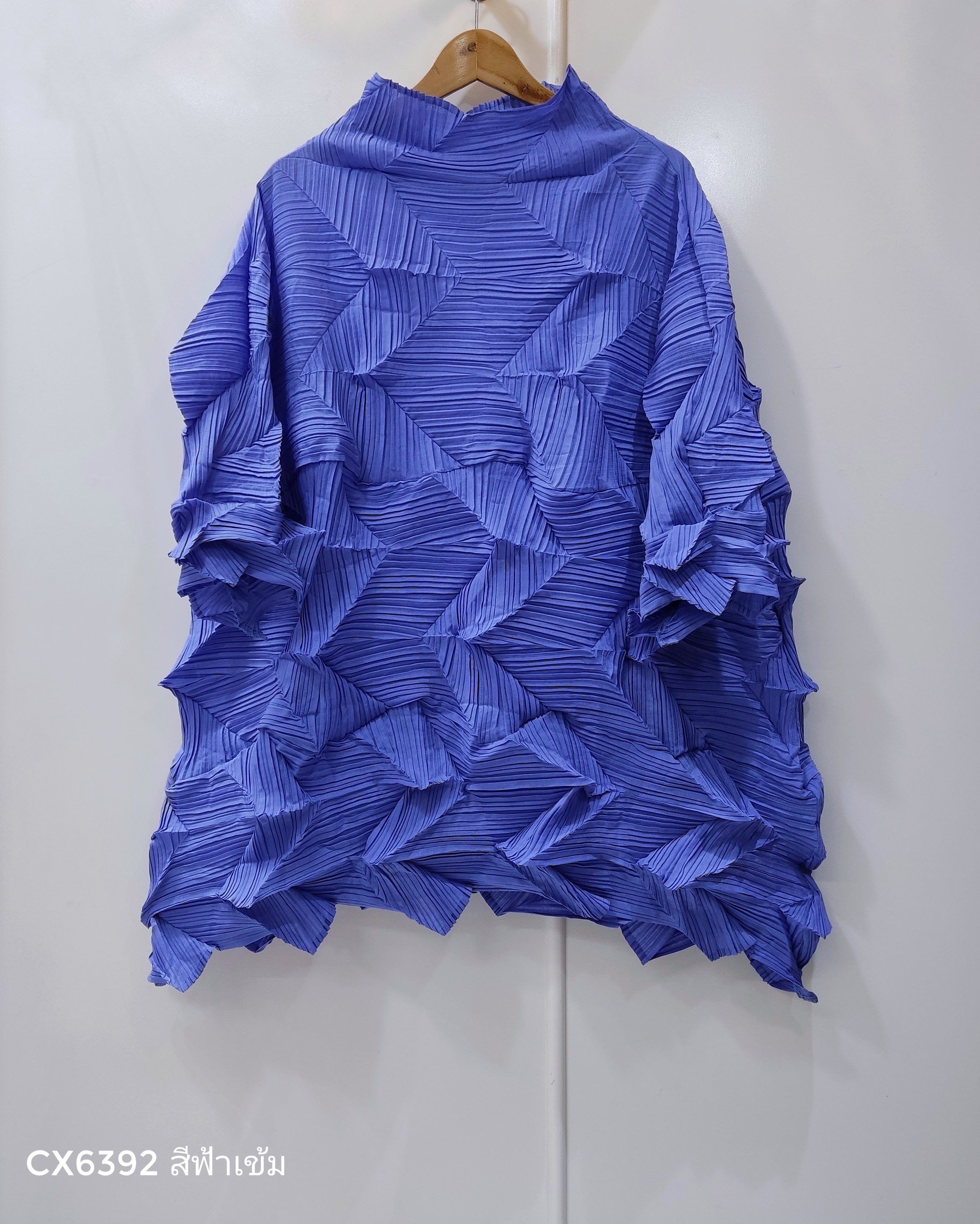 อกถึง60 ยาว31นิ้ว 2MUAY รุ่น CX6392 เสื้อพลีทคุณภาพ HIGH NECK ZIG ZAG PLEATED TOP 10 สี FREE SIZE