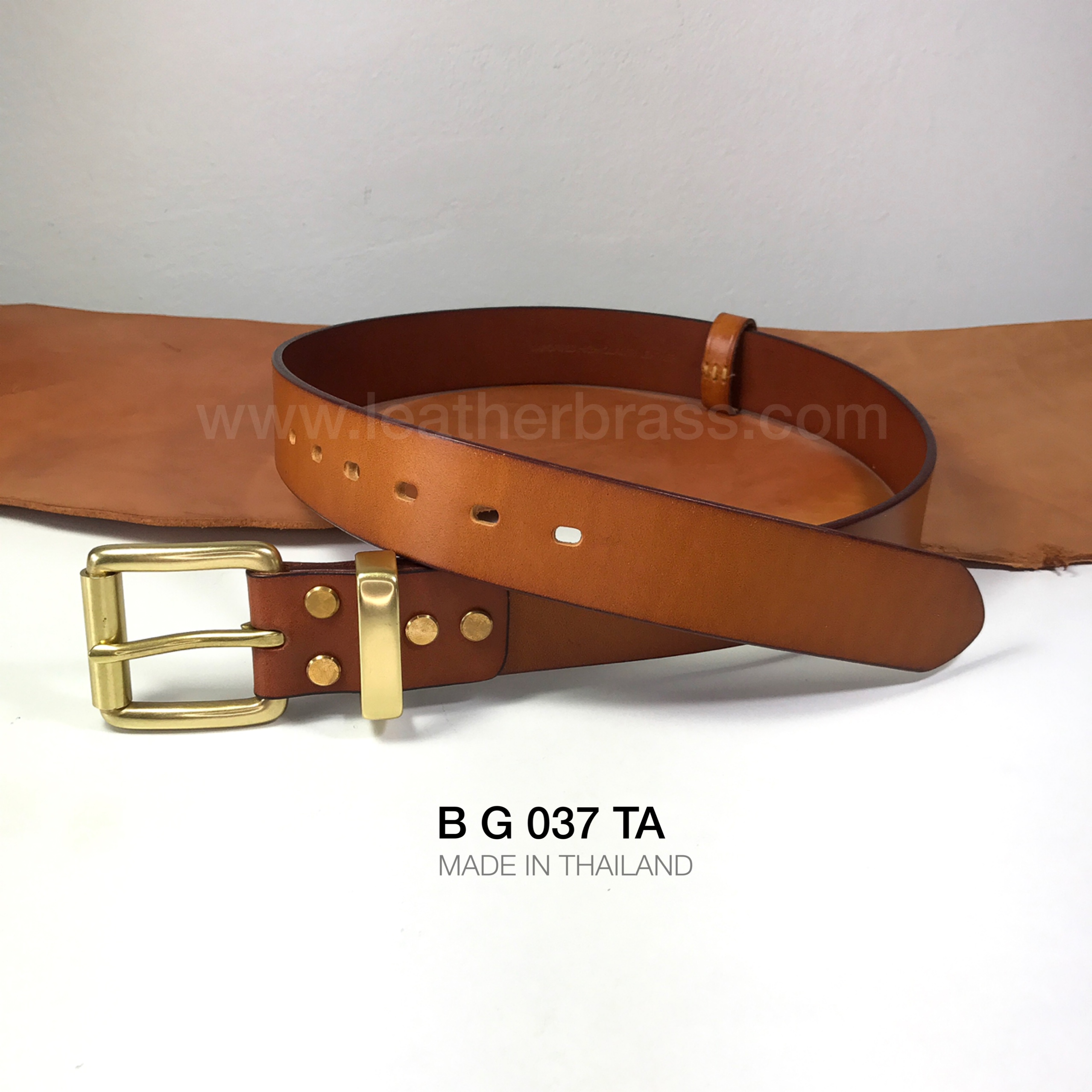 BG037 เข็มขัดหนังฟอกฟาด แนววินเทจ ประกอบหัวเข็มขัดทองเหลืองแท้ หมุดทองเหลืองแท้ ขนาด38มิล