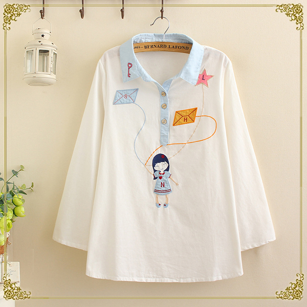 [SALE] เสื้อแฟชั่นวินเทจ คอปกเชิ้ต แขนสีส่วน-12147