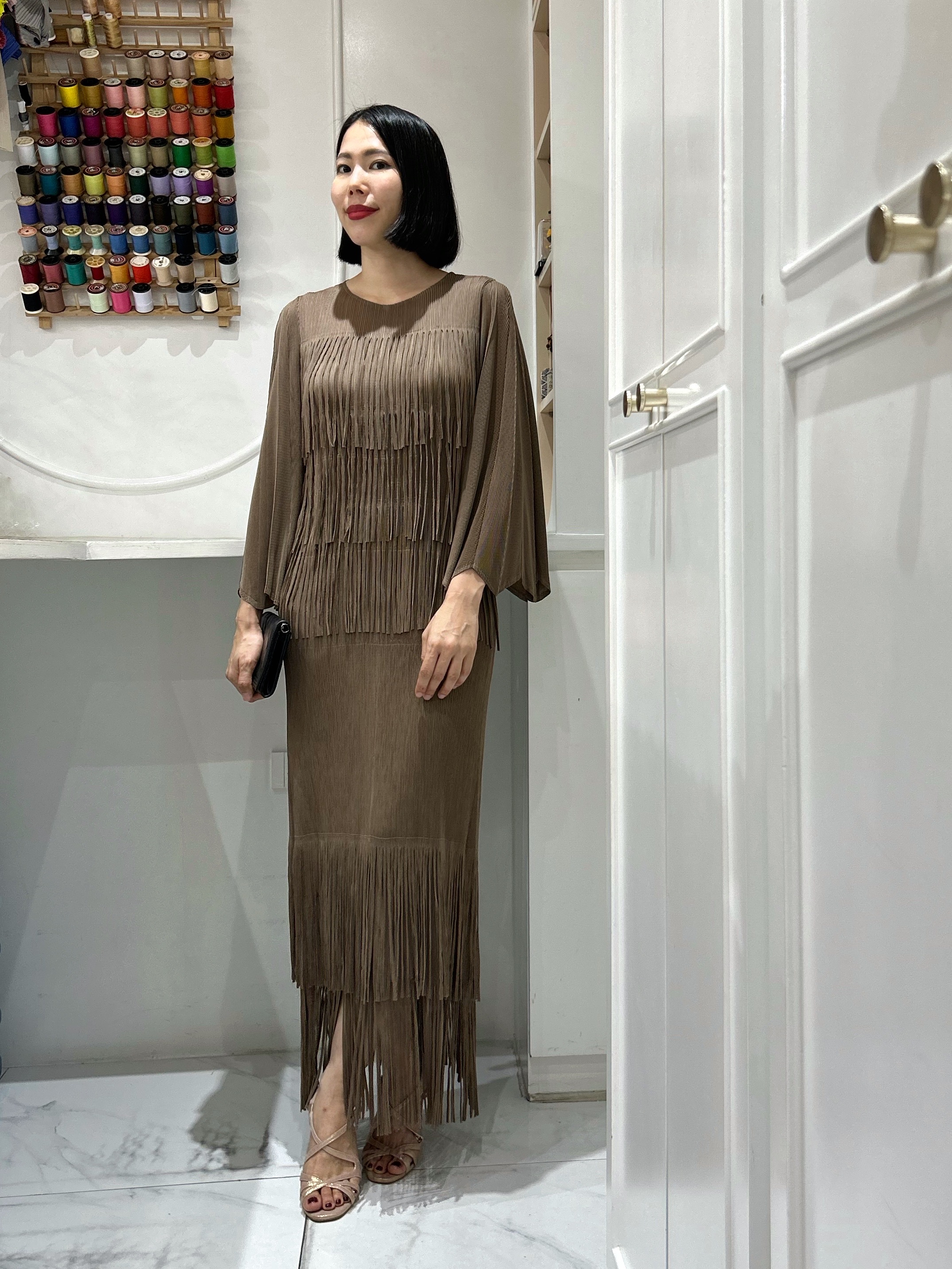 2MUAY รุ่น GA90178 เดรสอัดพลีท FRINGE LAYER PLEATED DRESS 11 สี FREE SIZE