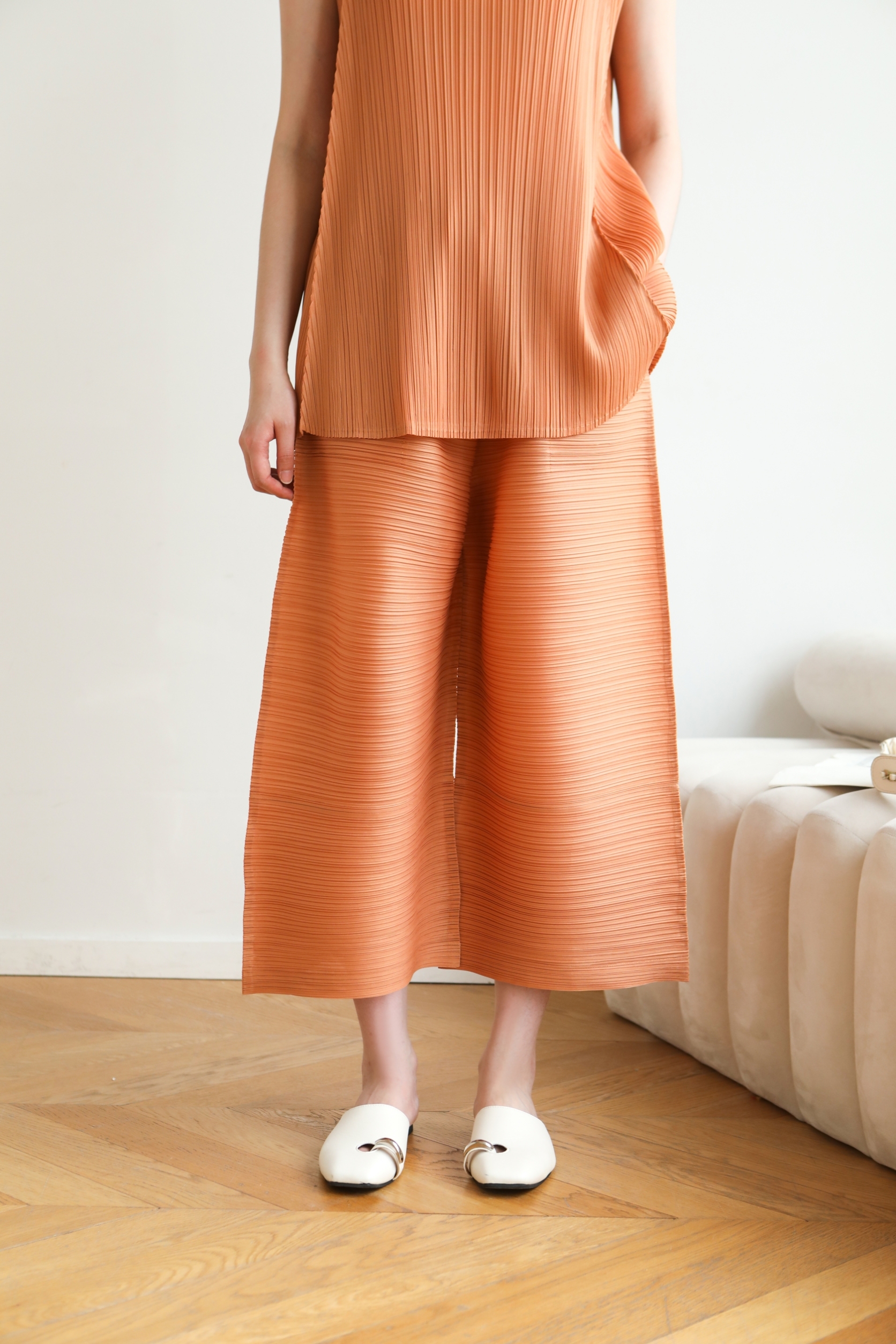 ยาว 32นิ้ว!! 2MUAY รุ่น GJO1134 กางเกงพลีทคุณภาพ CROPPED WIDE LEG PLEATED PANTS 12 สี FREE SIZE