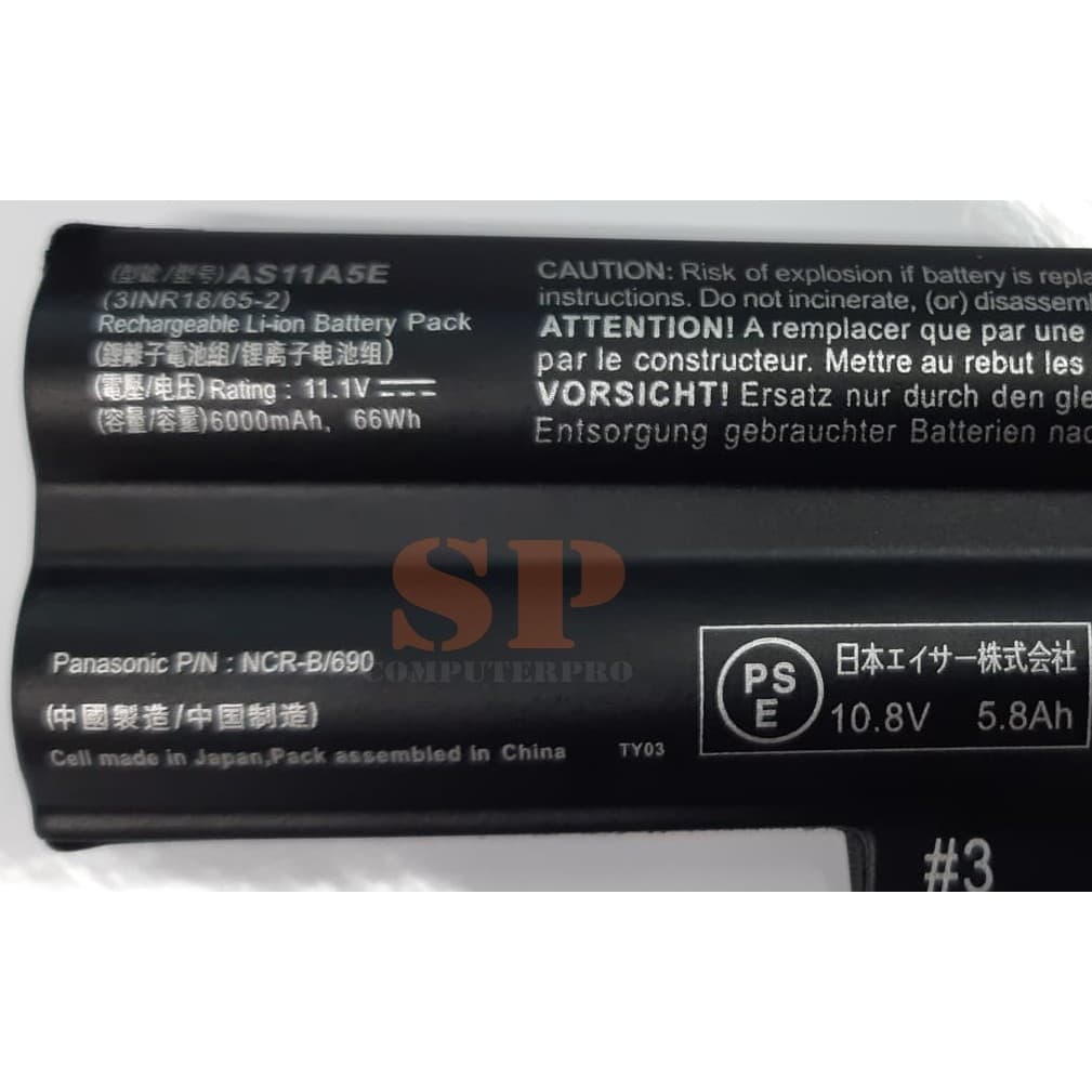 ACER BATTERY แบตเตอรี่ของแท้ ACER Aspire Timline 3830T 4830T 5830T AS3830T 6000Mah