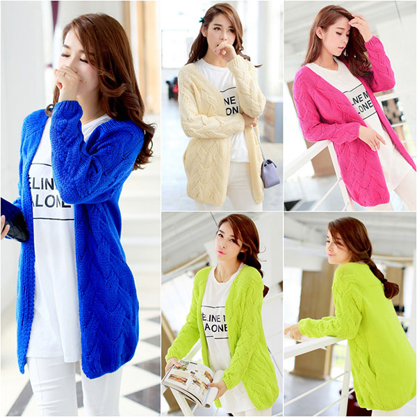 [SALE] คาร์ดิแกน เสื้อคลุมไหมพรมนิ่มถักลายนูน ทรงปล่อย แต่งกระเป๋าคู่-11774