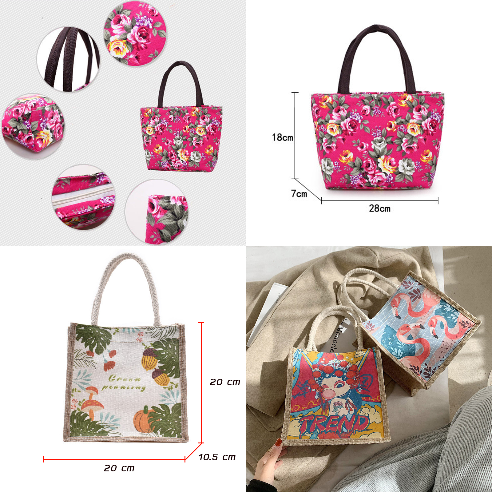 🔥Sale ลดราคา🔥 กระเป๋าผ้า Set-5 ซิปสายถือ ขนาดเหมาะพอเหมาะ พกพาสะดวก ถุงผ้าใส่ของ มีหลายลาย สีสันสวยงาม