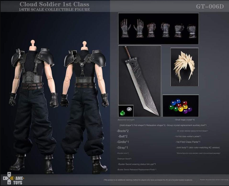 [พร้อมส่ง] GAMETOYS 1/6 : Cloud First Class Soldier Action Figure - GT-006D
