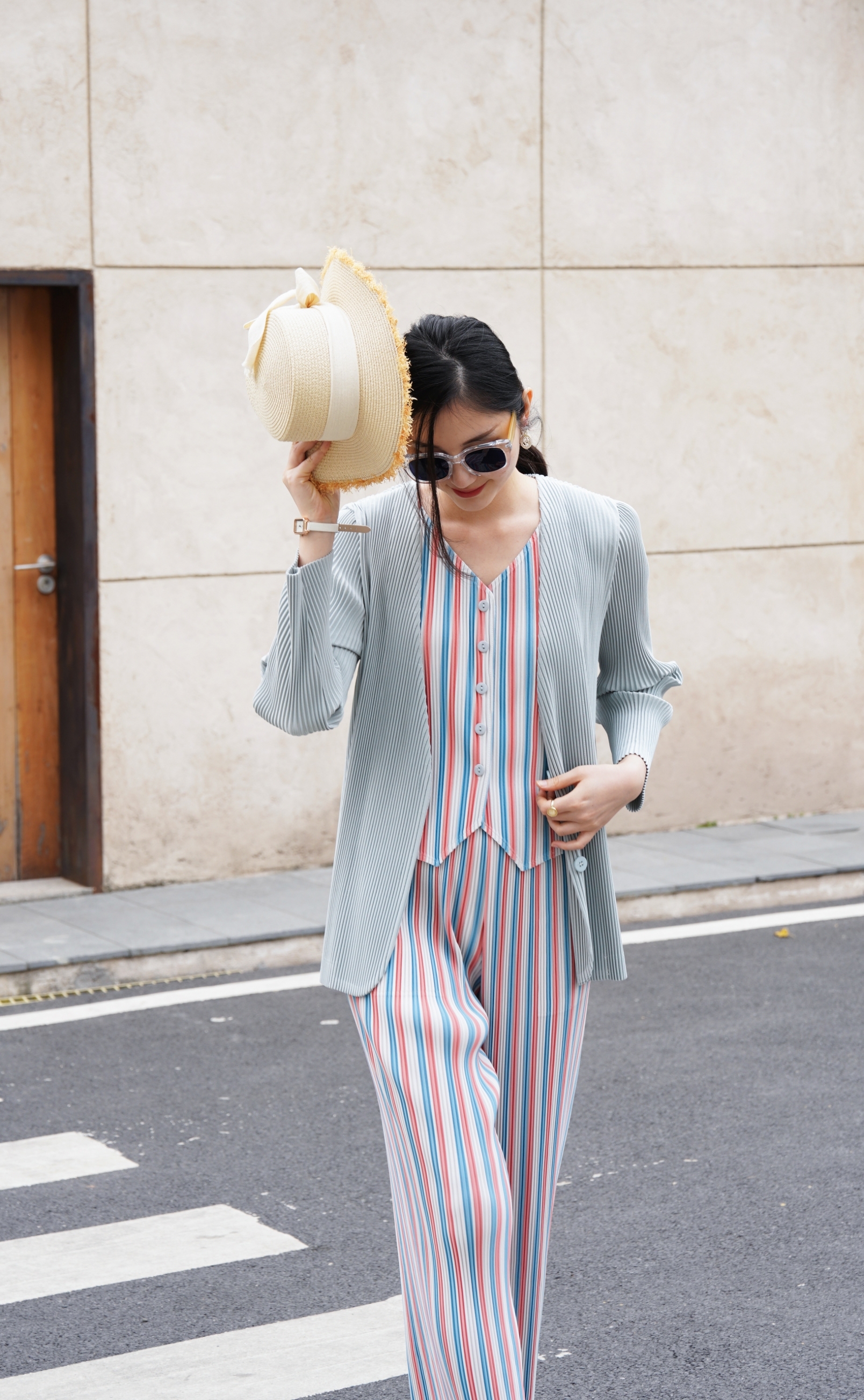 2MUAY รุ่น GJO5146 เสื้อคลุมพลีทคุณภาพ THICK V NECK LONG SLEEVE PLEATED CARDIGAN 10 สี FREE SIZE