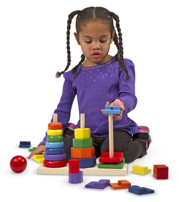 ชุดของเล่นไม้ รุ่นหยอดเสา 3เสา ส่งเสริมการฝึกทักษะ การต่อ รูปร่าง สี รูปทรงเรขาคณิต Geometric Stacker,Melissa&Doug, ของเล่นเสริมพัฒนาการ,ของเล่น