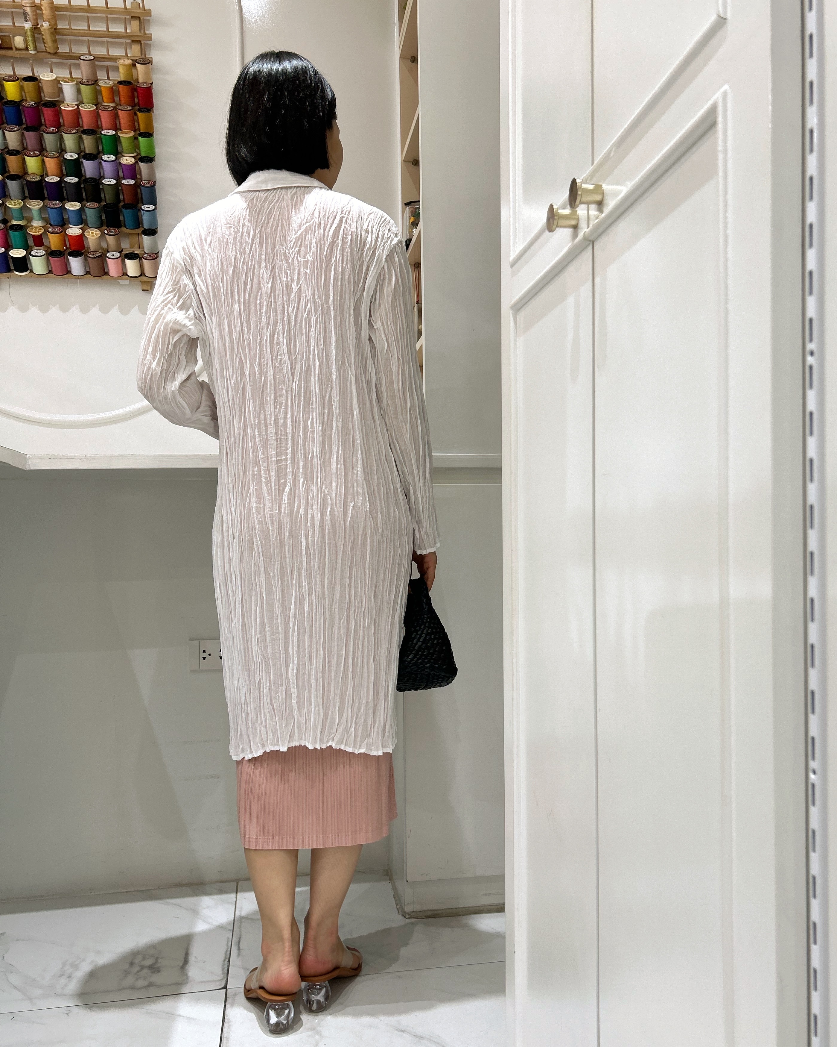 ปรับราคาลง20%!! 2MUAY รุ่น GJO10364 เสื้ออัดพลีทคุณภาพ LONG SLEEVE SHIRT COLLAR CRINKLE PLEATED TOP 4 สี FREE SIZE