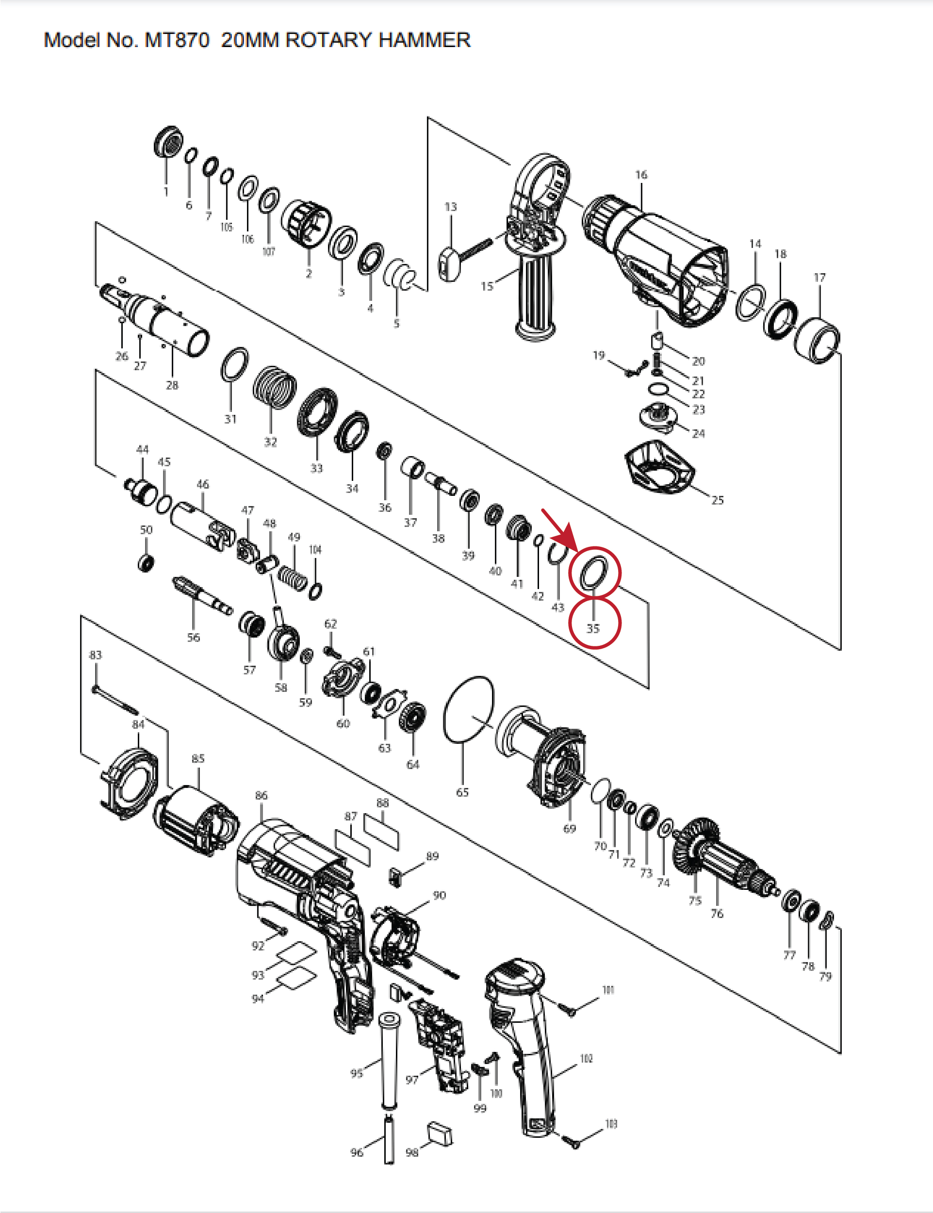 แหวนรองสปริงเพลาจับดอก (แท้) (267153-0) สว่านโรตารี่ Makita มากีต้า รุ่น M8701, B, HR2601, HR2631F - Maktec รุ่น MT870, MT871 (267153-0) (อะไหล่แท้100%) FLAT WASHER 30