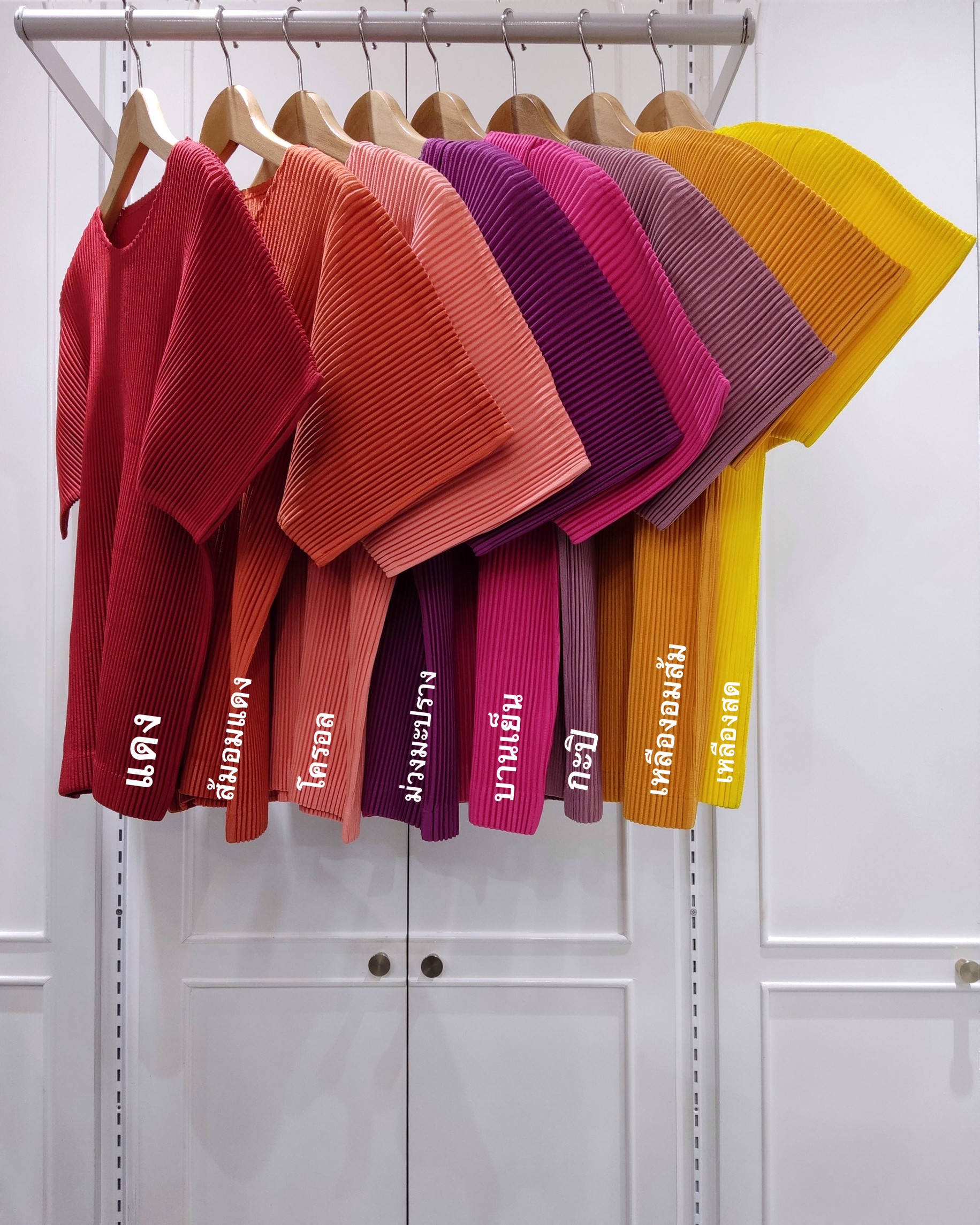 อกถึง42 ยาว22นิ้ว 2MUAY รุ่น GM0501 เสื้ออัดพลีท THICK SHORT SLEEVE PLEATED TOP 24 สี FREE SIZE