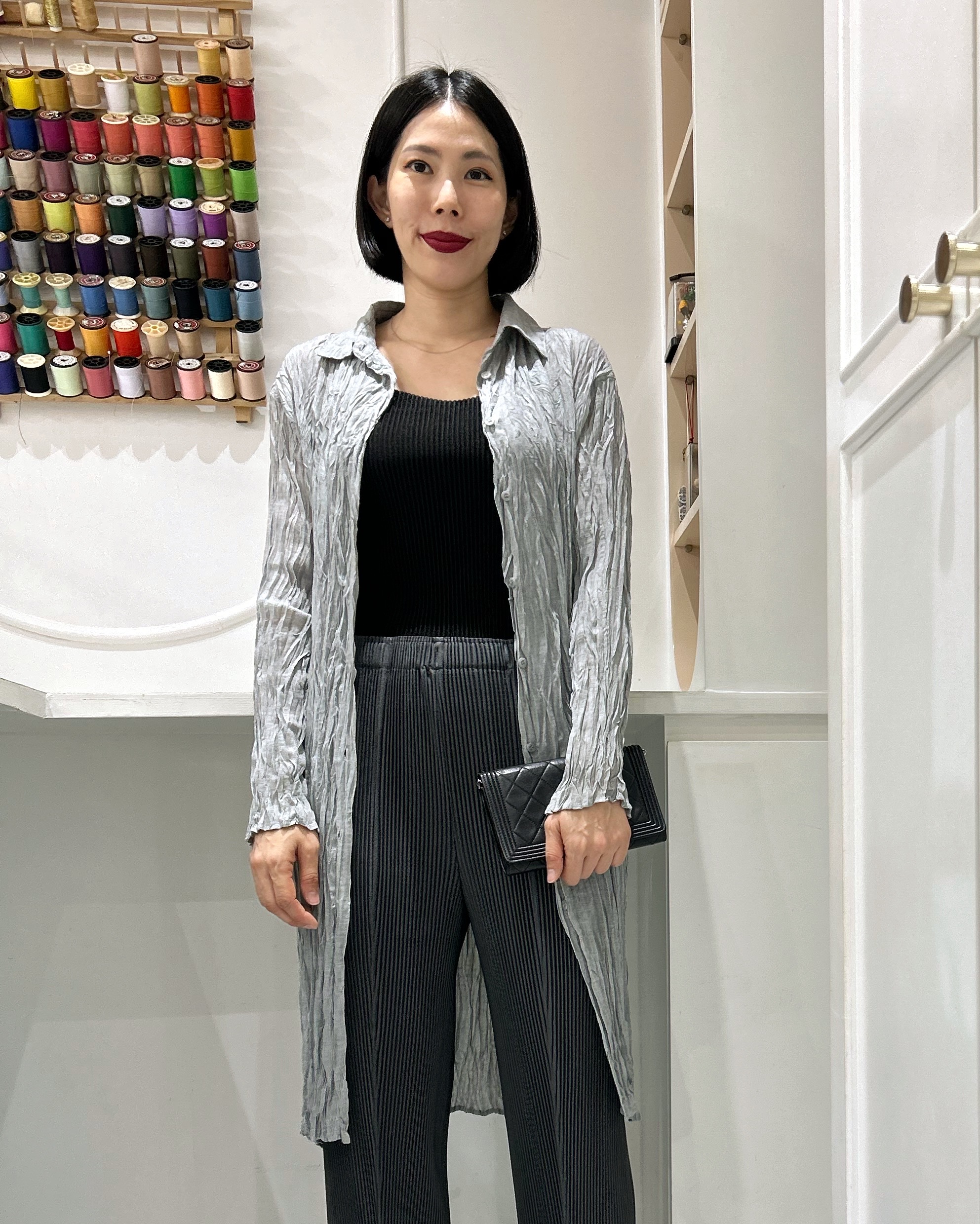 ปรับราคาลง20%!! 2MUAY รุ่น GJO10364 เสื้ออัดพลีทคุณภาพ LONG SLEEVE SHIRT COLLAR CRINKLE PLEATED TOP 4 สี FREE SIZE