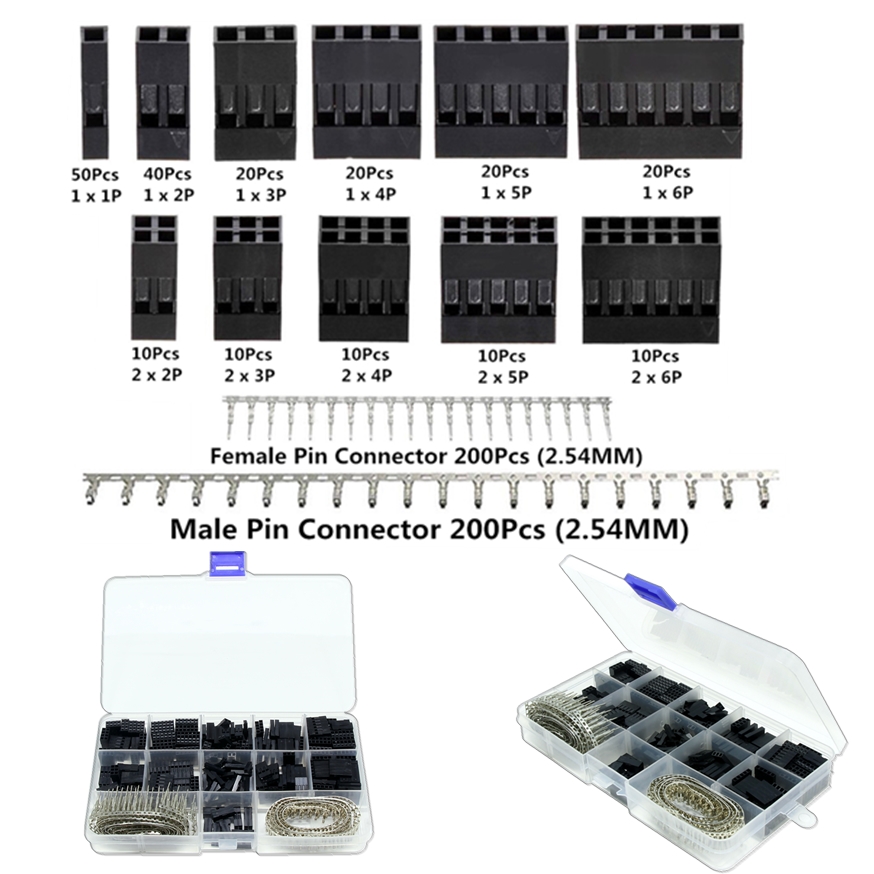 ชุดหัวต่อ DuPont ตัวผู้ + ตัวเมีย รวม 620 ชิ้น 2.54mm DuPont jumper head connector shell with terminal kit
