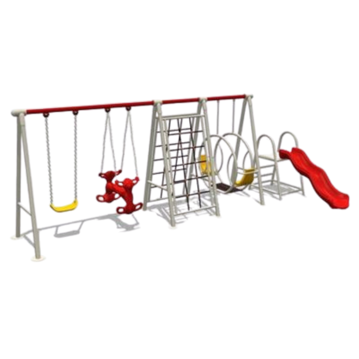 ชิงช้าผสม+ปีนป่ายเชือก+สไลเดอร์ เครื่องเล่นสนามเหล็ก ,ชิงช้า,สไลเดอร์, เครื่องเล่นสนามกลางแจ้ง ของเล่นเด็ก,เครื่องเล่นโรงเรียน,งานสั่งผลิต 10-20 วัน ขนาด 150 x 500 x 200 ซม.
