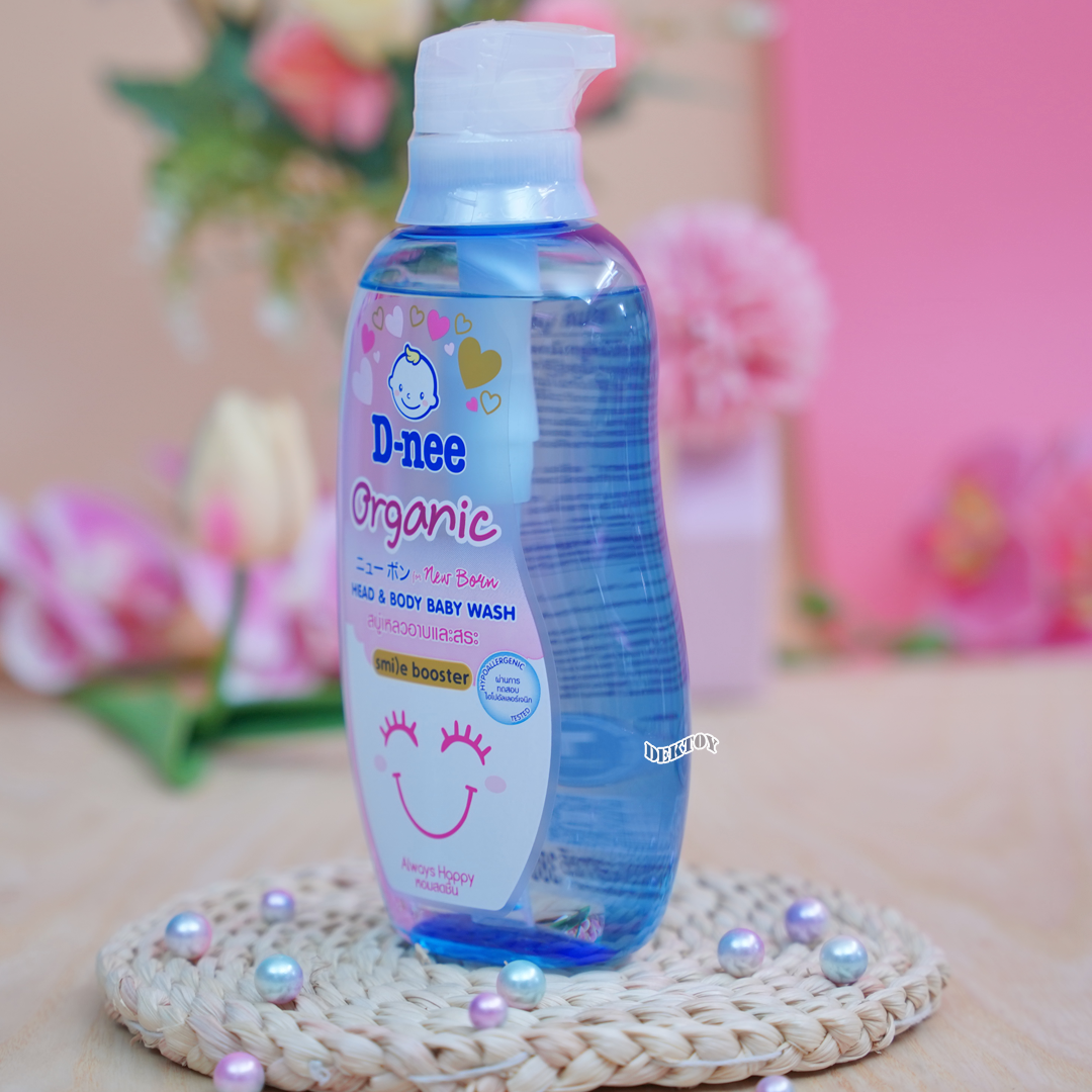 สบู่เหลว อาบน้ำสระผม D-nee Smile booster ดีนี่ ออร์แกนิค ออลเวย์ส แฮปปี้ สไมล์ บูสเตอร์ ซีรี่ส์ 380 มล. สีฟ้า