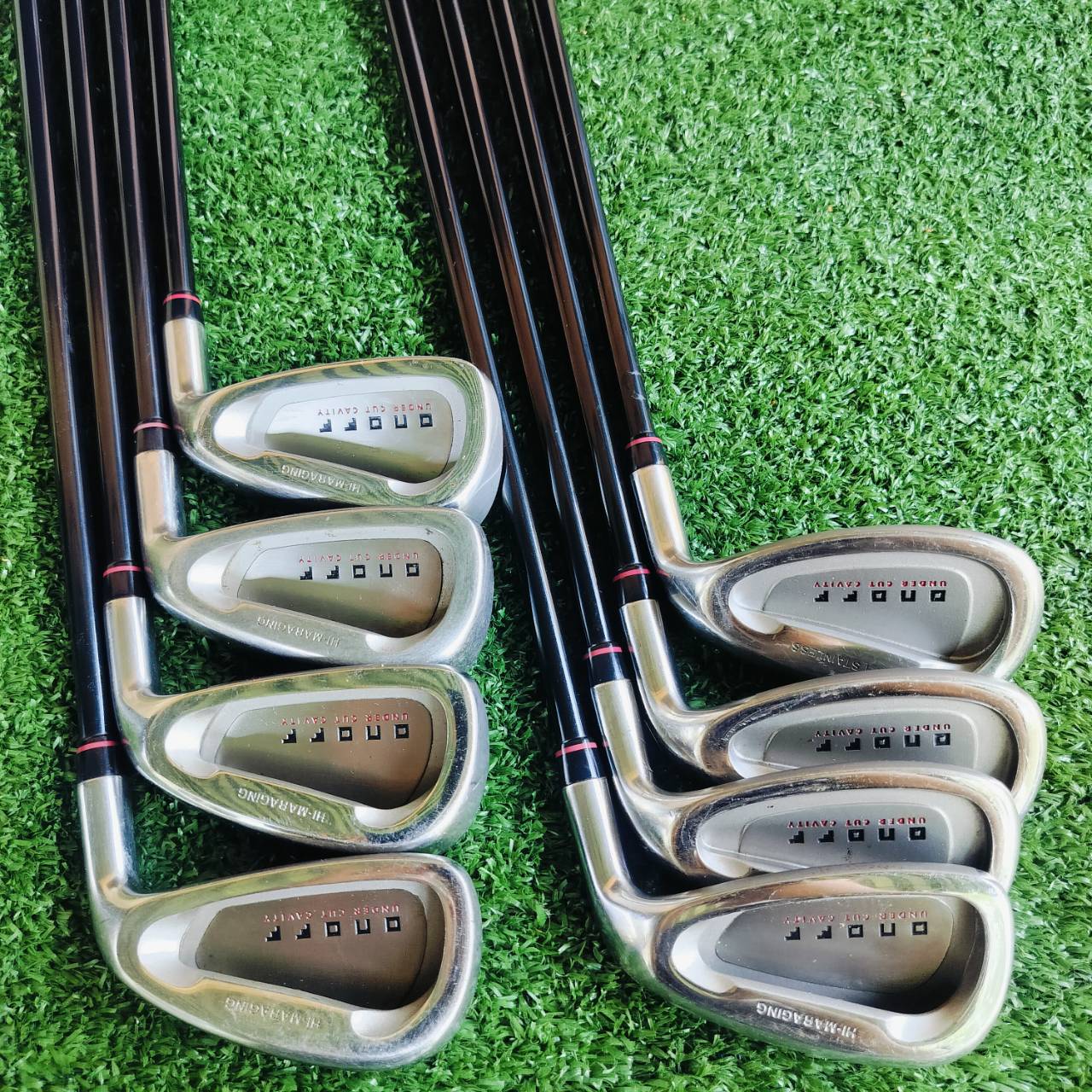 ชุดเหล็กหน้าเด้ง!!! ON OFF UNDER CUT CAVITY หน้าเด้งจัด HI - MARAGING มีเหล็ก 5 6 7 8 9 P A S ก้านแท้เดิมทั้งหมด FLEX R เป็นก้านที่ผลิจโดย DAIWA เป็นกราไฟต์ที่ดีที่สุดในโลก!!! ไม้กอล์ฟพรีเมี่ยมมือสอง ของแท้ By NakaraLuxurious