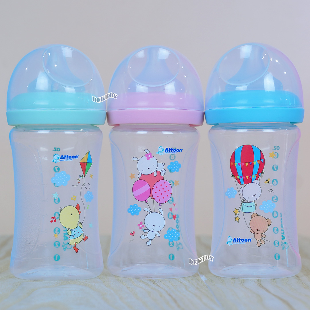 แพ็ค3ขวด Attoon ขวดนมแอทตูน คอแคบ,คอกว้าง พร้อมจุก Antichoke ไม่ดูดไม่ไหล ขนาด4ออนซ์/5ออนซ์/8ออนซ์ และ9ออนซ์