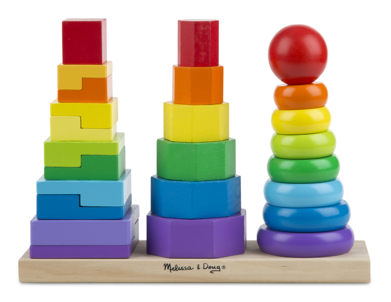 ชุดของเล่นไม้ รุ่นหยอดเสา 3เสา ส่งเสริมการฝึกทักษะ การต่อ รูปร่าง สี รูปทรงเรขาคณิต Geometric Stacker,Melissa&Doug, ของเล่นเสริมพัฒนาการ,ของเล่น
