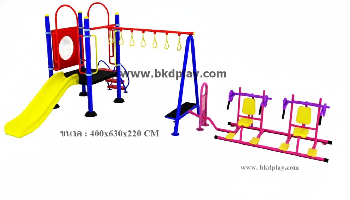 ชุดหอสไลด์80 บาร์โหน+ห่วงโหน +ยกน้ำหนักบัดดี้ เครื่องเล่นสนามกลางแจ้ง เครื่องเล่นสนามเหล็ก พร้อมเครื่องออกกำลังกายเด็ก สั่งทำ 15-20 วัน ขนาด 400x630x220 ซม.