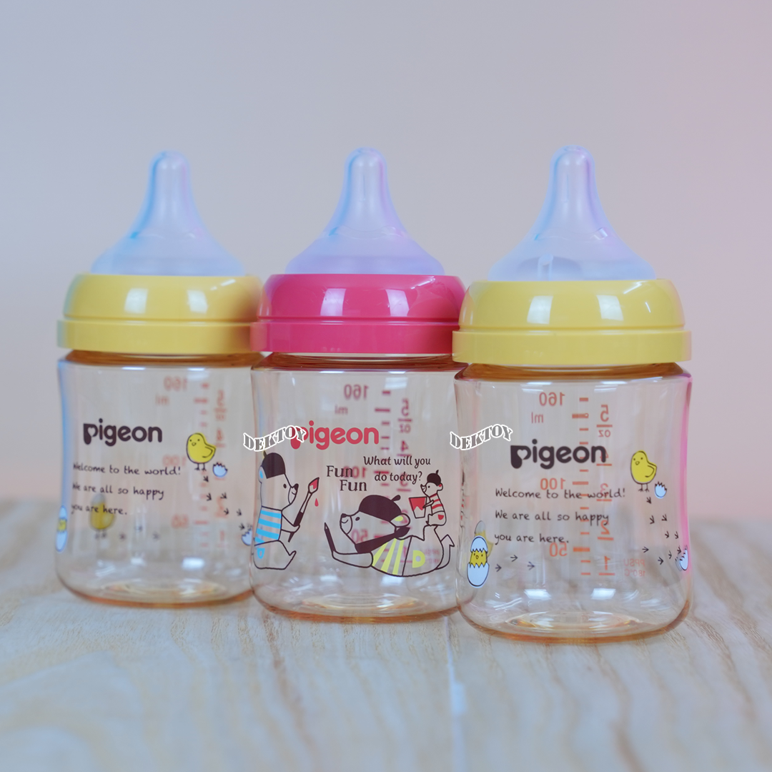 PIGEON พีเจ้น ขวดนมพีเจ้นสีชา Limited PPSU 5 ออนซ์ 160 มล. คอกว้างแพ็ค3ขวด ลาย Animal