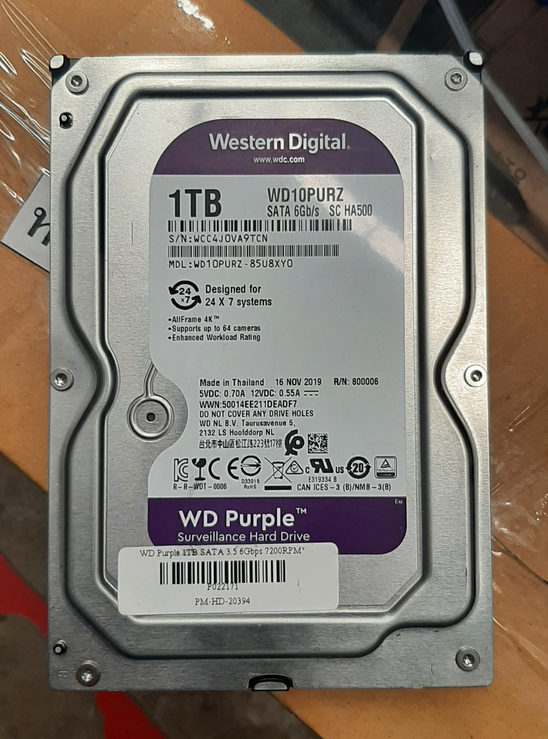 ฮาร์ดดิส WD Purple 1TB Sata 3.5 6Gbps 7200RPM มือสอง ประกันร้าน 1 เดือน