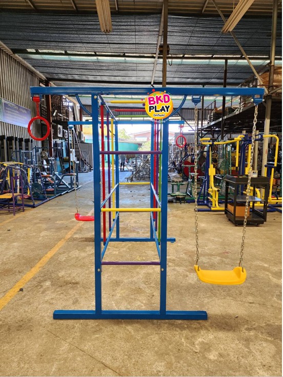 ชุดรวมM เครื่องเล่นสนามกลางแจ้ง เครื่องเล่นสนามแบบเหล็ก ประกอบด้วยชิงช้าปีนป่ายบาร์โหน OutdoorPlayground,ผลิตเครื่องเล่นสนาม,สนามเด็กเล่น,เครื่องเล่นงบสพฐ.ประชารัฐ ราคาโรงงาน ขนาด 150x195x188 ซม.