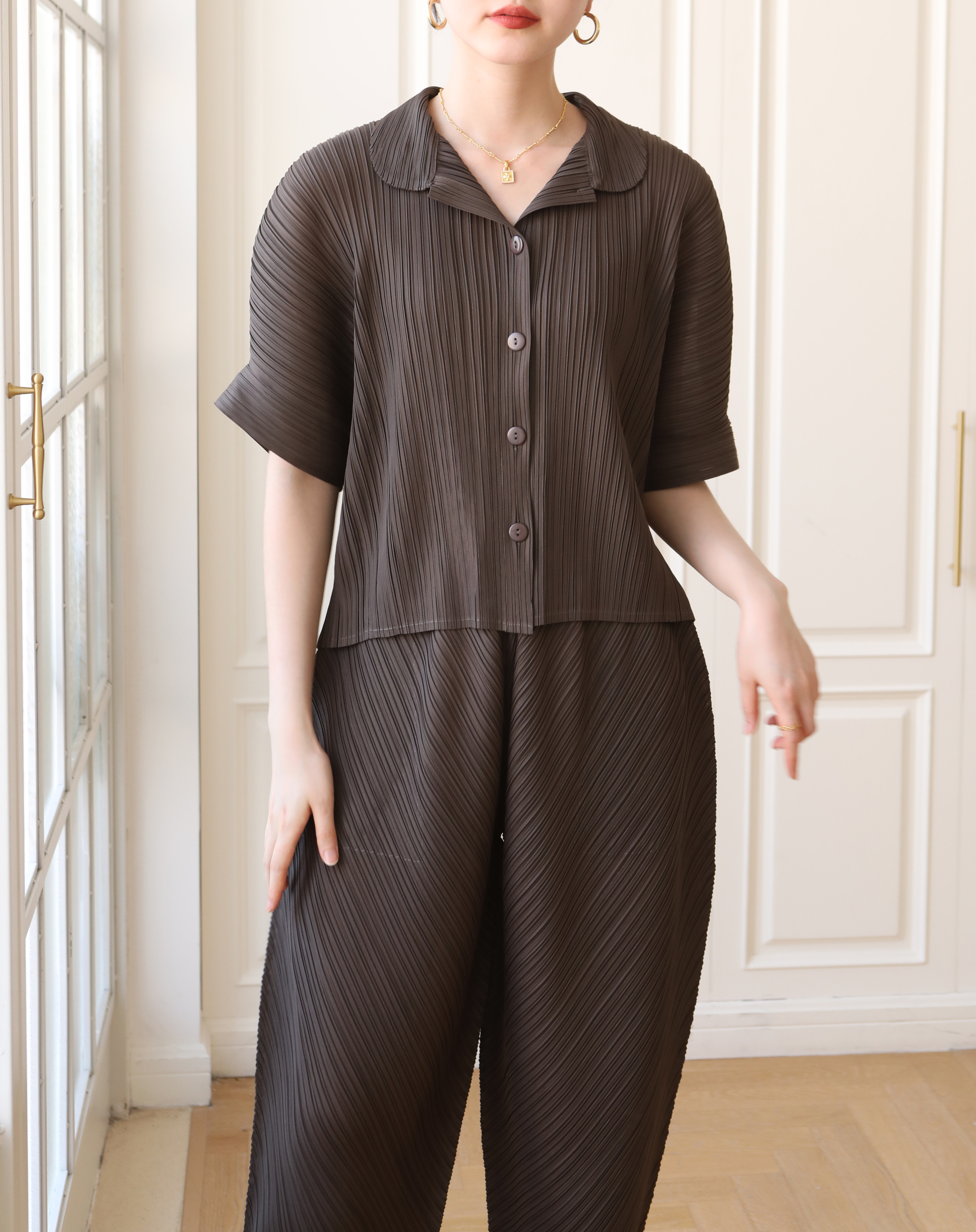 2MUAY รุ่น GJO3697 เสื้อผู้หญิง เสื้อพลีทคุณภาพ 12 สี FREE SIZE EVERYDAY COLLAR BUTTON FRONT PLEATED TOP