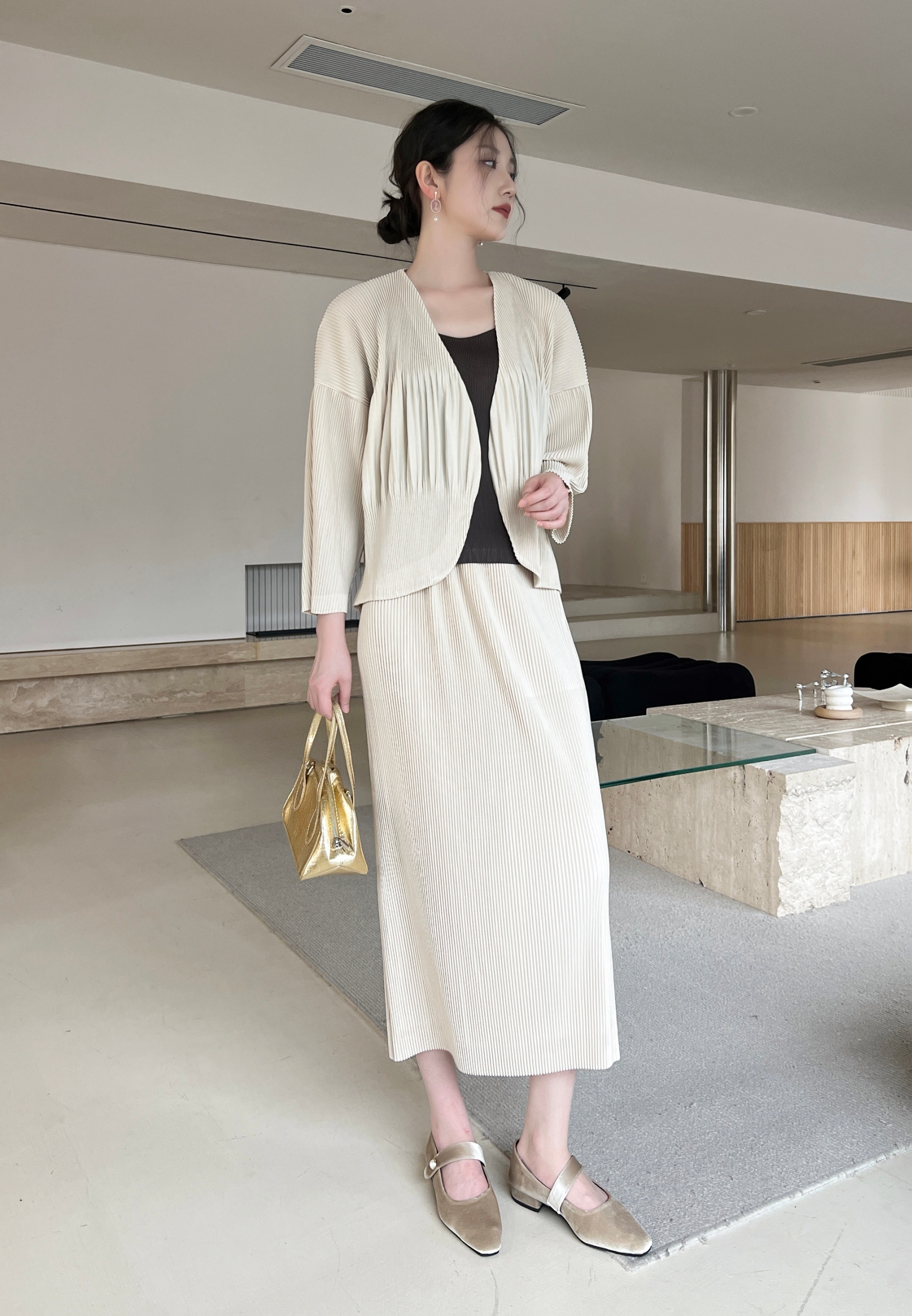 เซ็ต 2ชิ้น! 2MUAY รุ่น GJO5160 / GJO1328 เซ็ตพลีท THICK OPEN FRONT CARDIGAN WITH SKIRT PLEATED SET 12 สี FREE SIZE