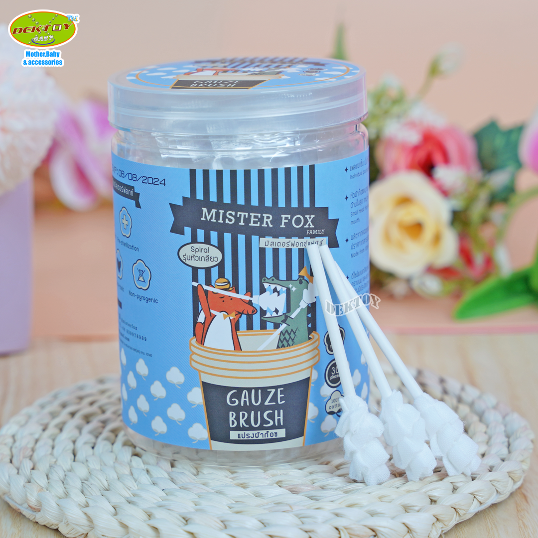 MISTER FOX (มิสเตอร์ฟอกซ์) Gauze Brush แปรงผ้าก๊อซ รุ่นหัวเกลียว (1กระปุก บรรจุ 30 ชิ้น)