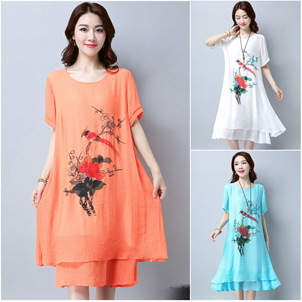 [SALE] เดรสยาวแฟชั่นวินเทจ ผ้าทอพิมพ์ลายชายพริ้วสวย-11810