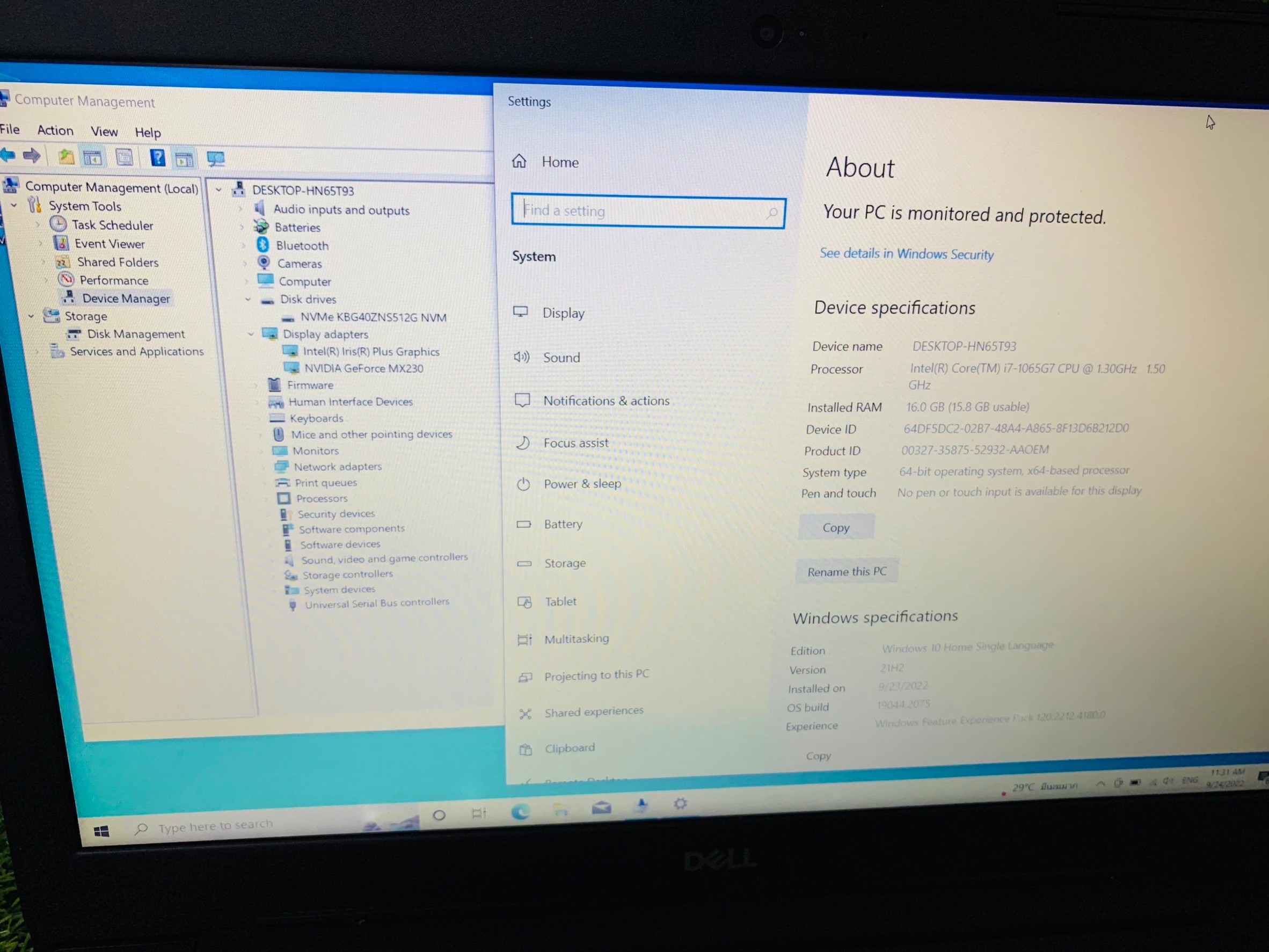 NOTEBOOK (โน้ตบุ๊ค) Dell inspiron 15 3593 - 15.6 inch (i7-1065G7 Ram 16 GB SSD 512 GB M.2 MX230 2GB)