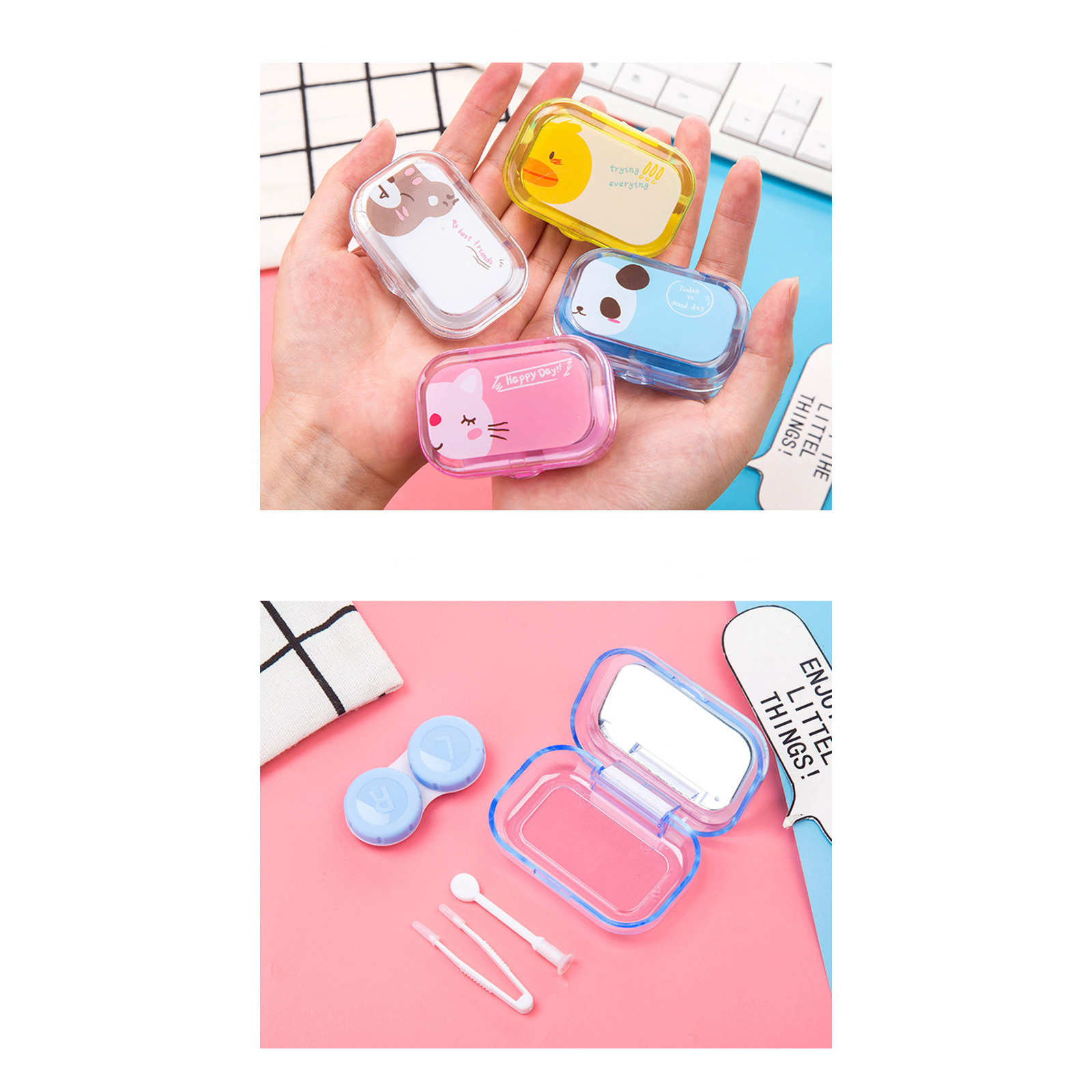 ตลับใส่คอนแทคเลนส์ ลายการ์ตูน คละลาย ขนาดเล็กพกพาง่าย ดีไซน์สวยงาม แข็งแรง