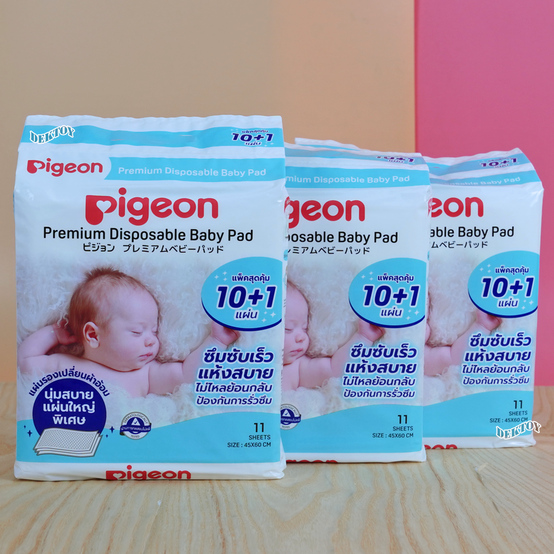 Pigeon พีเจ้น แผ่นรองซับ แผ่นพรีเมียมสำหรับรองเปลี่ยนผ้าอ้อม1ห่อ11แผ่น