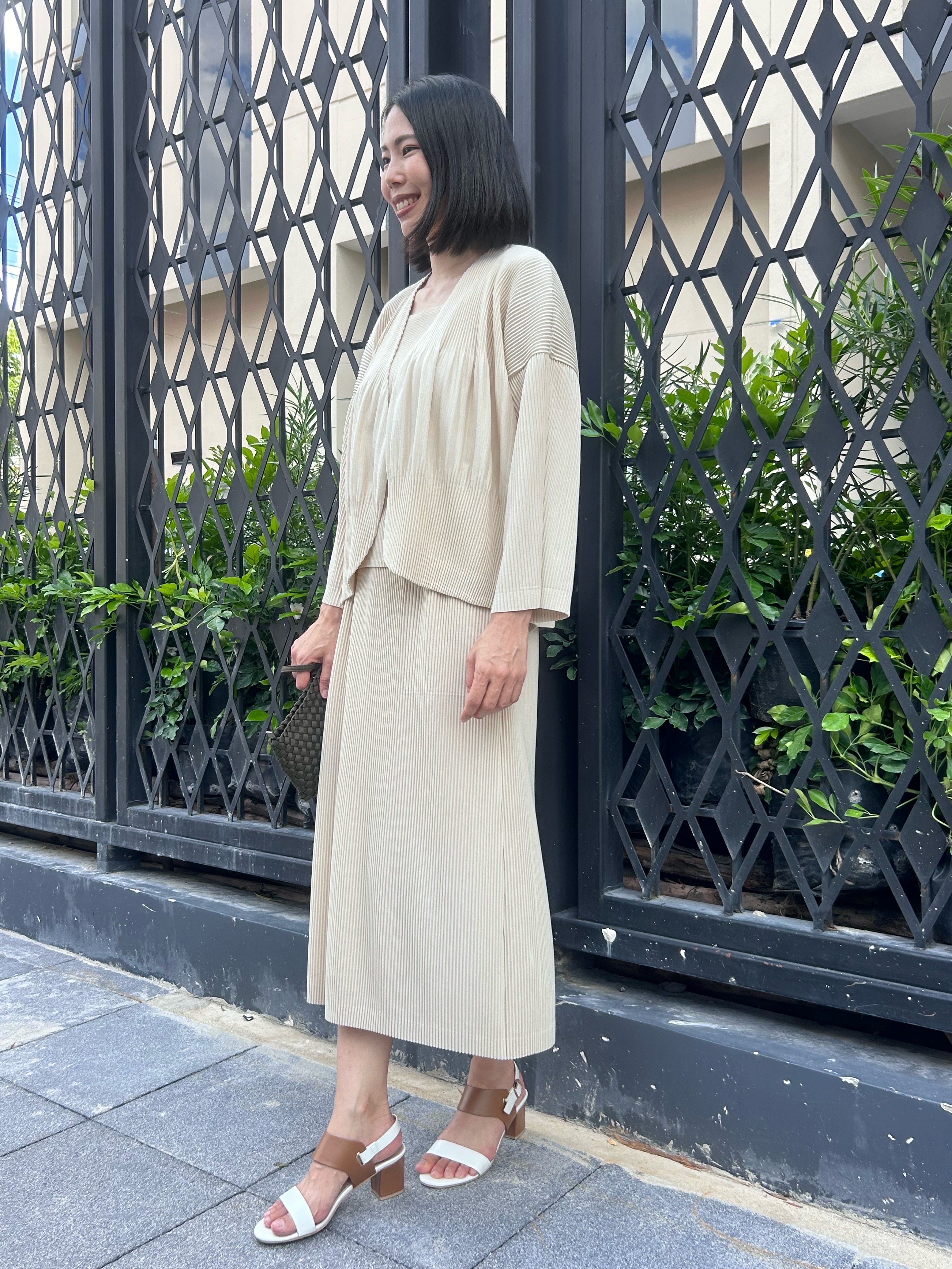 SET 3 ชิ้น 2MUAY รุ่น GJO5161 / GJO5160 / GJO1328 เซ็ตพลีท THICK SQUARE NECK TOP , OPEN FRONT CARDIGAN WITH SKIRT PLEATED SET 12 สี FREE SIZE