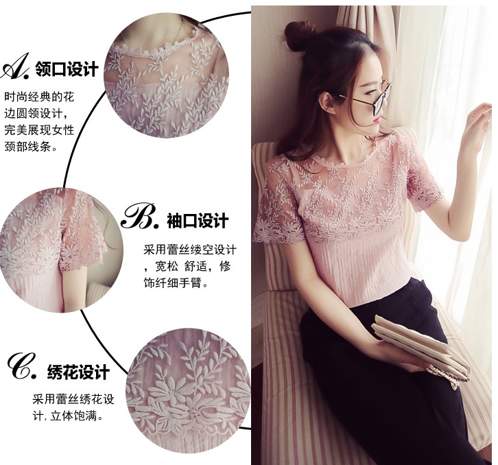 เสื้อแฟชั่น ตัดต่อลูกไม้ซีทรูช่วงบน ผ้าซีฟองเนื้อดี สีขาว ตามแบบ