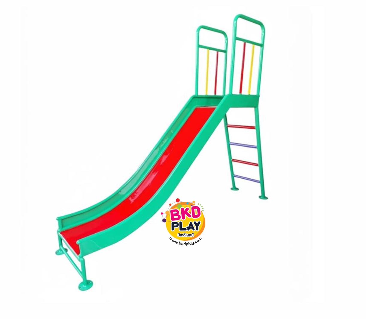 สไลเดอร์เหล็ก กระดานลื่นเดี่ยว งานกลางแจ้ง ความสูงจากพื้นถึงที่นั่ง 120 มาตรฐานมอก. สั่งผลิตตามสีได้
