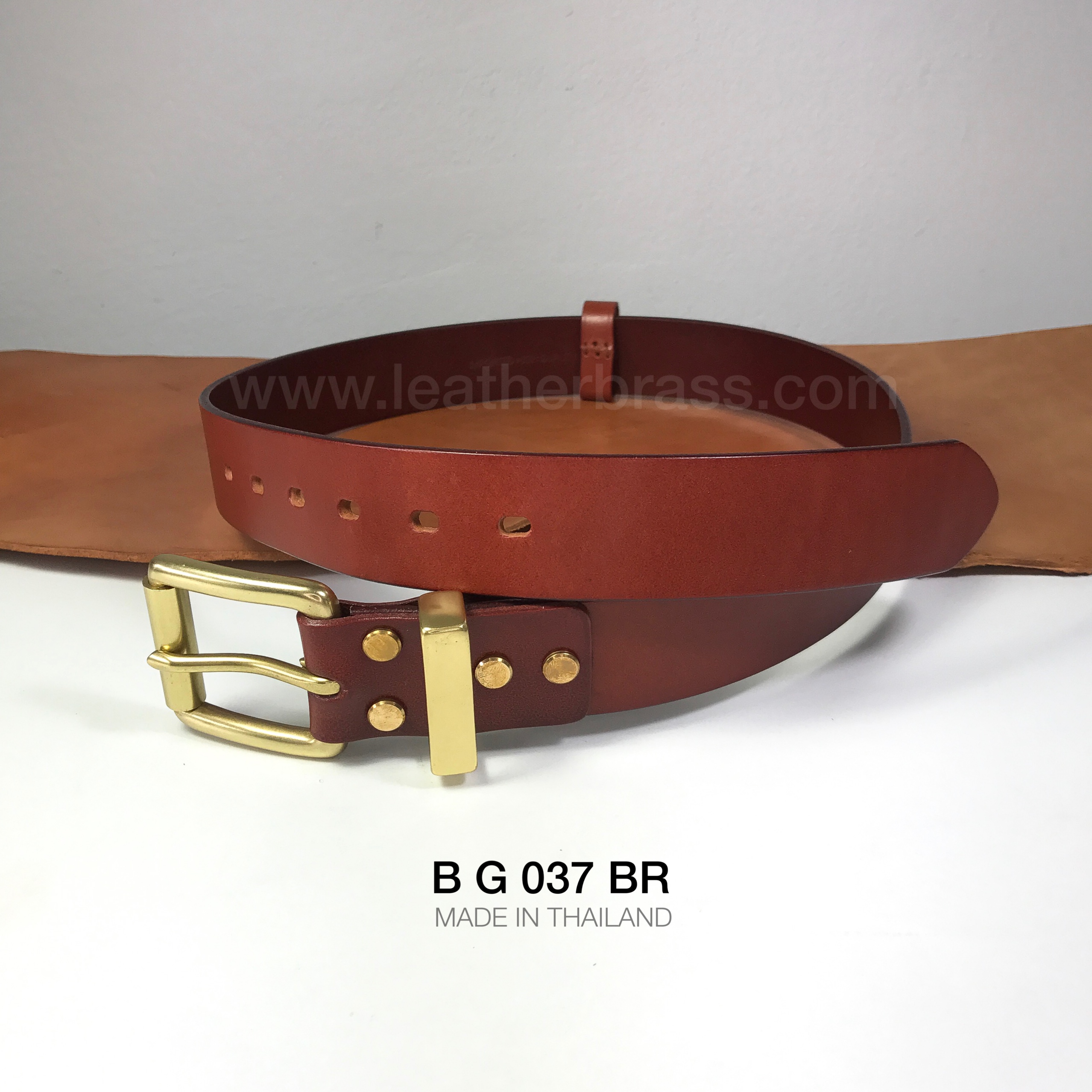 BG037 เข็มขัดหนังฟอกฟาด แนววินเทจ ประกอบหัวเข็มขัดทองเหลืองแท้ หมุดทองเหลืองแท้ ขนาด38มิล