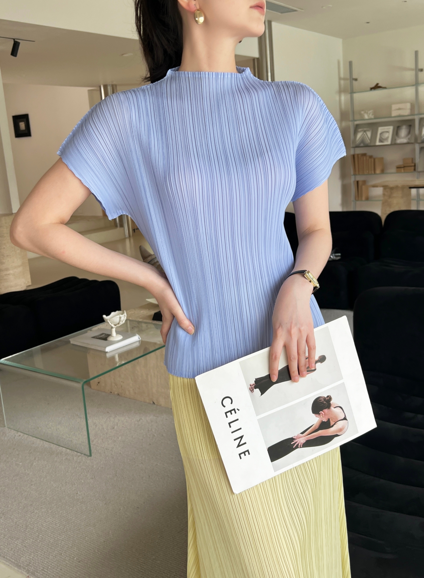 2MUAY รุ่น GJO1616 เสื้อพลีทคุณภาพ HIGH NECK SHORT SLEEVE PLEATED TOP 15 สี FREE SIZE