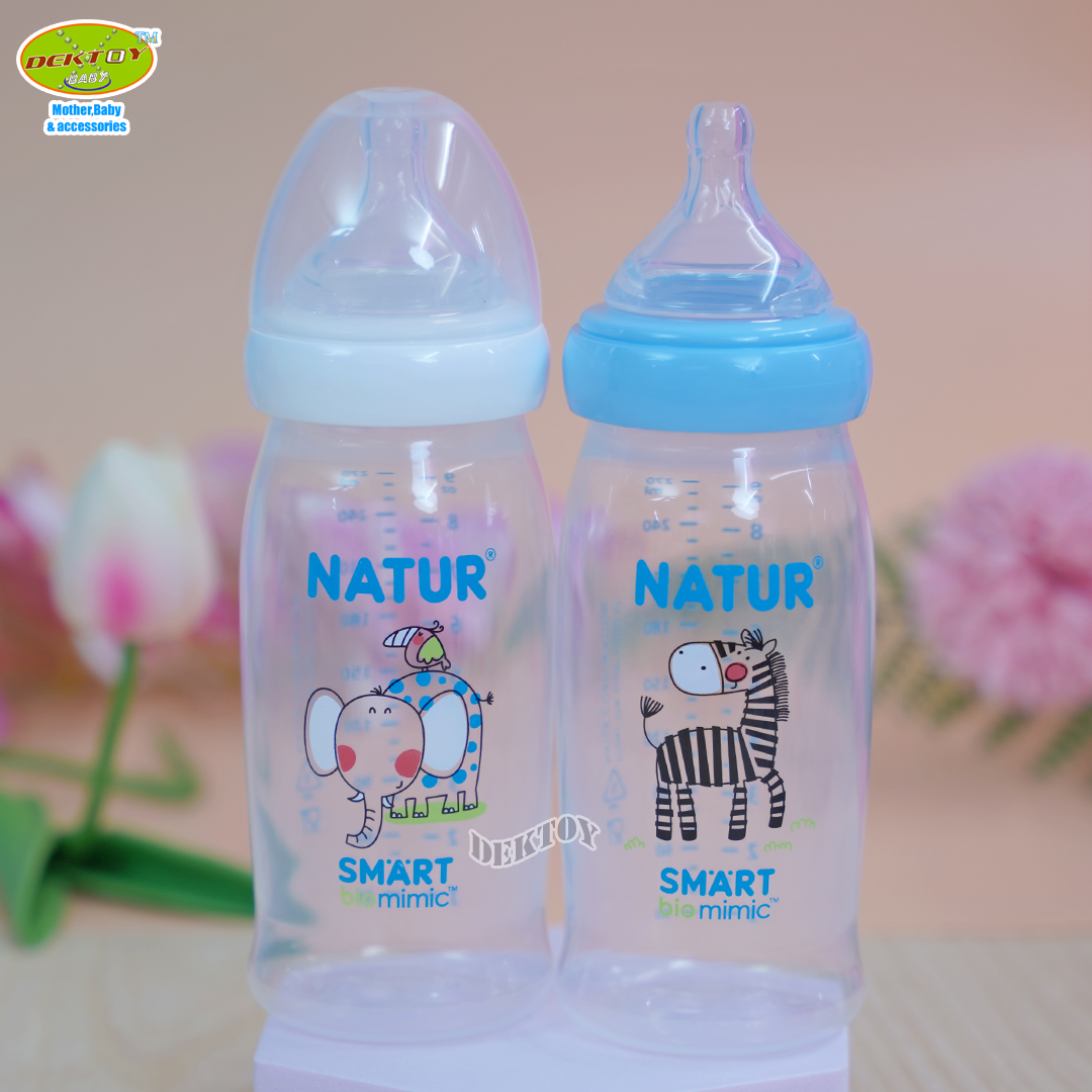 Natur เนเจอร์ ขวดนมเนเจอร์สมาร์ทไบโอมิมิค PP 9 ออนซ์ ม้าลายกับช้างน้อย 80282