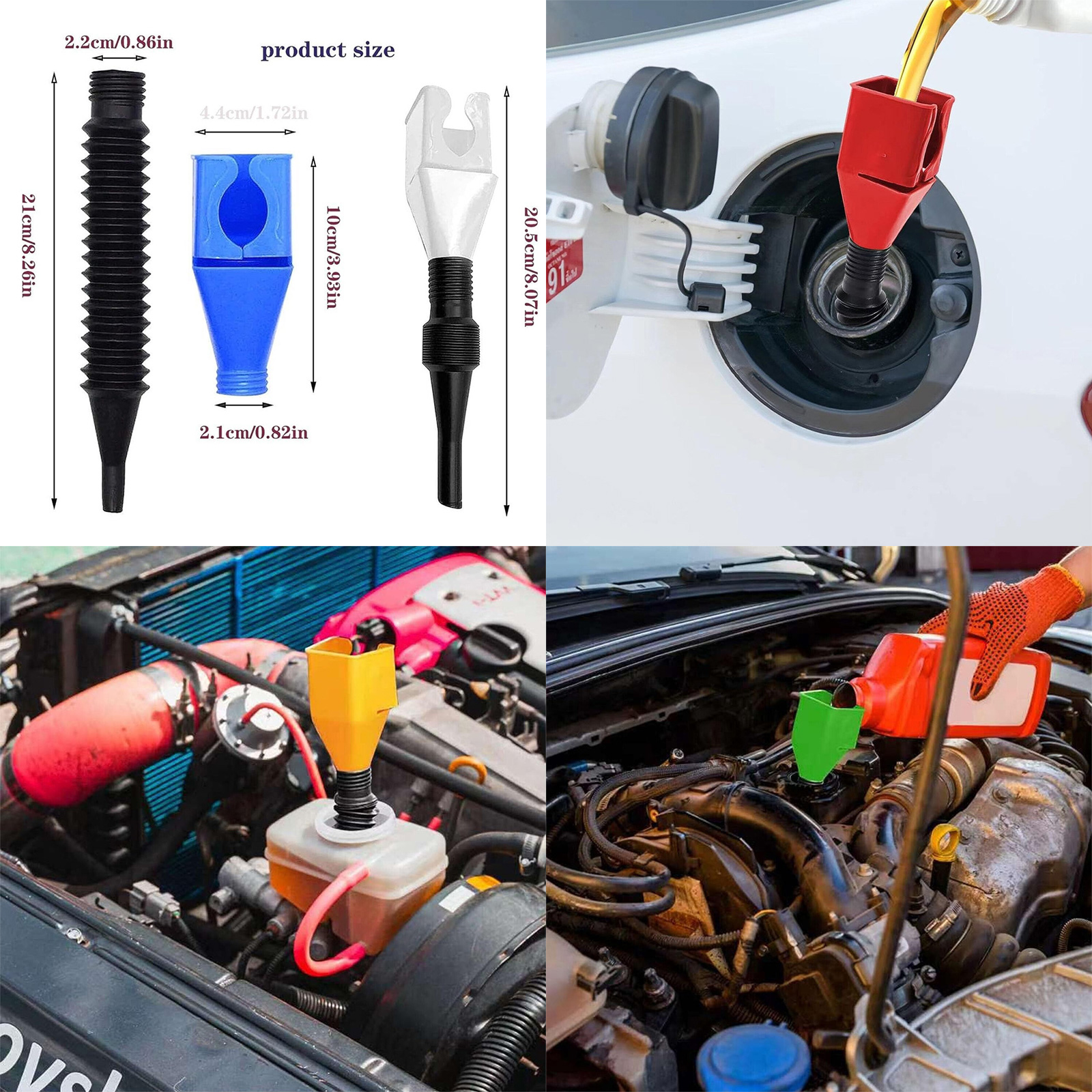 กรวยน้ำมันเครื่อง เติมได้ทั้งรถยนต์และจักรยานยนต์ มีให้เลือกหลายสี พลาสติกไม่ละลายน้ำมัน