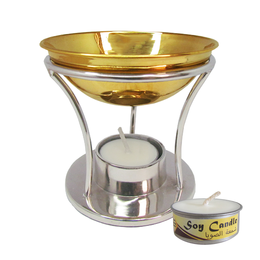 เตาเผาน้ำมันหอมระเหย เตาน้ำมันอโรม่า ทองเหลืองแท้ พร้อมทองแดงและนิเกิล พร้อมแท่นวางเทียนทีไลท์ สินค้าแฮนด์เมด หรู ทันสมัย สวยงาม ทนทาน (ฟรี เทียนไขถั่วเหลืองธรรมชาติ 15gx2 ชิ้น)