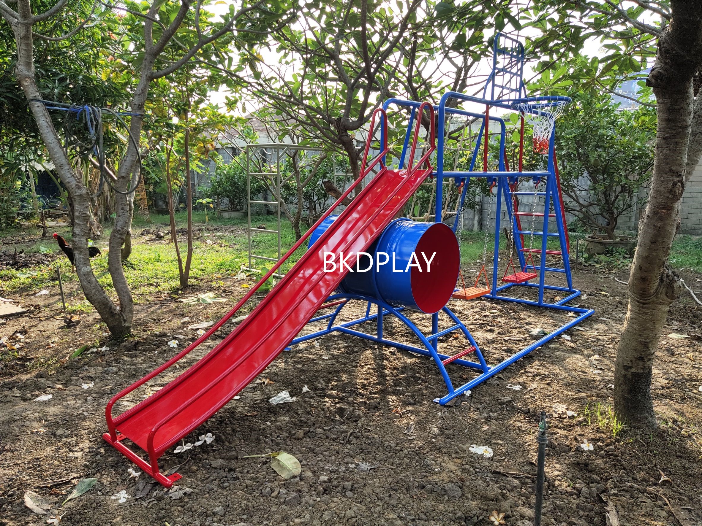ชุดรวม E เชือกถักใหญ่ ประกอบด้วยสไลเดอร์ชิงช้าปีนป่ายแป้นบาสและถังลอดถ้ำ กระดานลื่นเหล็ก เครื่องเล่นสนามกลางแจ้ง เครื่องเล่นสนามเหล็ก OutdoorPlayground,ผลิตเครื่องเล่นสนาม,เครื่องเล่นในสนามเด็กเล่น,เครื่องเล่นงบสพฐ.,ประชารัฐ, ราคาโรงงาน