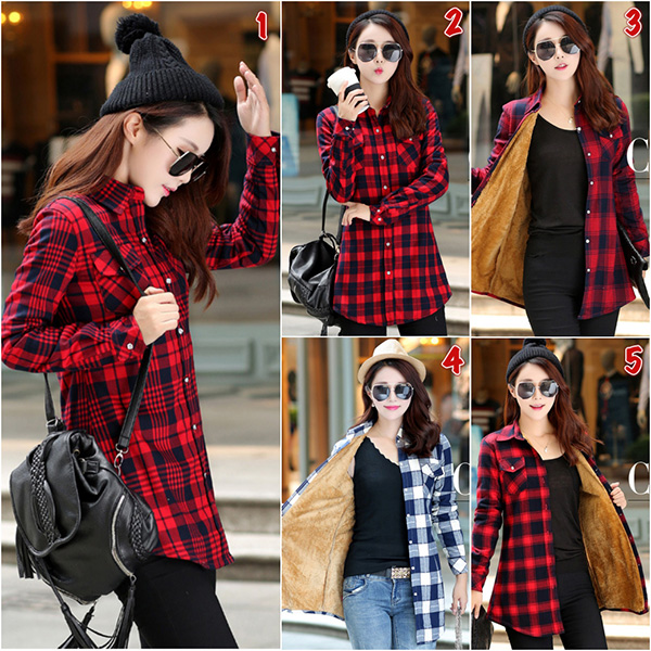 เสื้อแจ็คเก็ต เสื้อเชิ้ตลายสก็อตซับผ้าขนนุ่มกันหนาว-12232