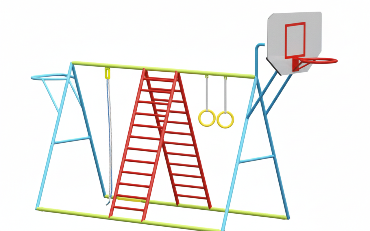 เครื่องเล่นสนามกลางแจ้ง เครื่องเล่นสนามเหล็ก ชุดปีนป่ายและแป้นบาส OutdoorPlayground,ผลิตเครื่องเล่นสนาม,เครื่องเล่นในสนามเด็กเล่น,เครื่องเล่นงบสพฐ.,ประชารัฐ, ราคาโรงงาน