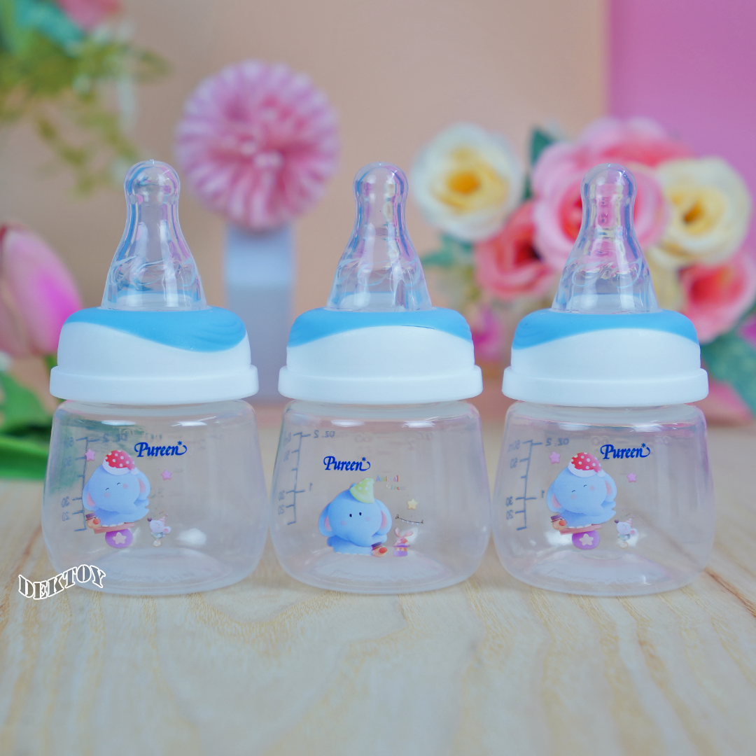Pureen เพียวรีน ขวดนมเพียวรีนเด็กแรกเกิด PP 2 ออนซ์คอแคบ แพ็ค3ขวด ลายช้าง