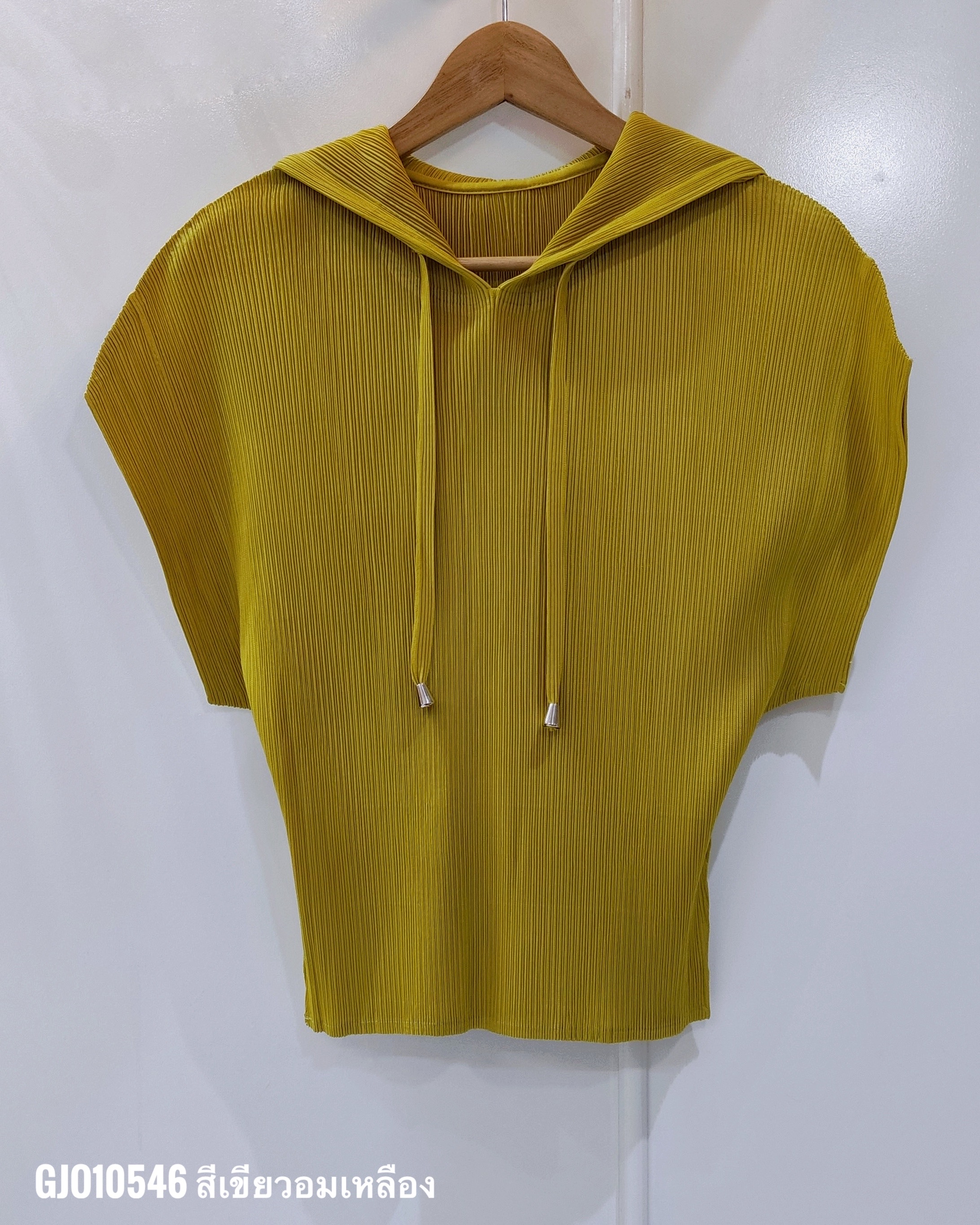 2MUAY รุ่น GJO10546 เสื้ออัดพลีท SHORT SLEEVE PLEATED HOODED PLEATED TOP 10 สี FREE SIZE