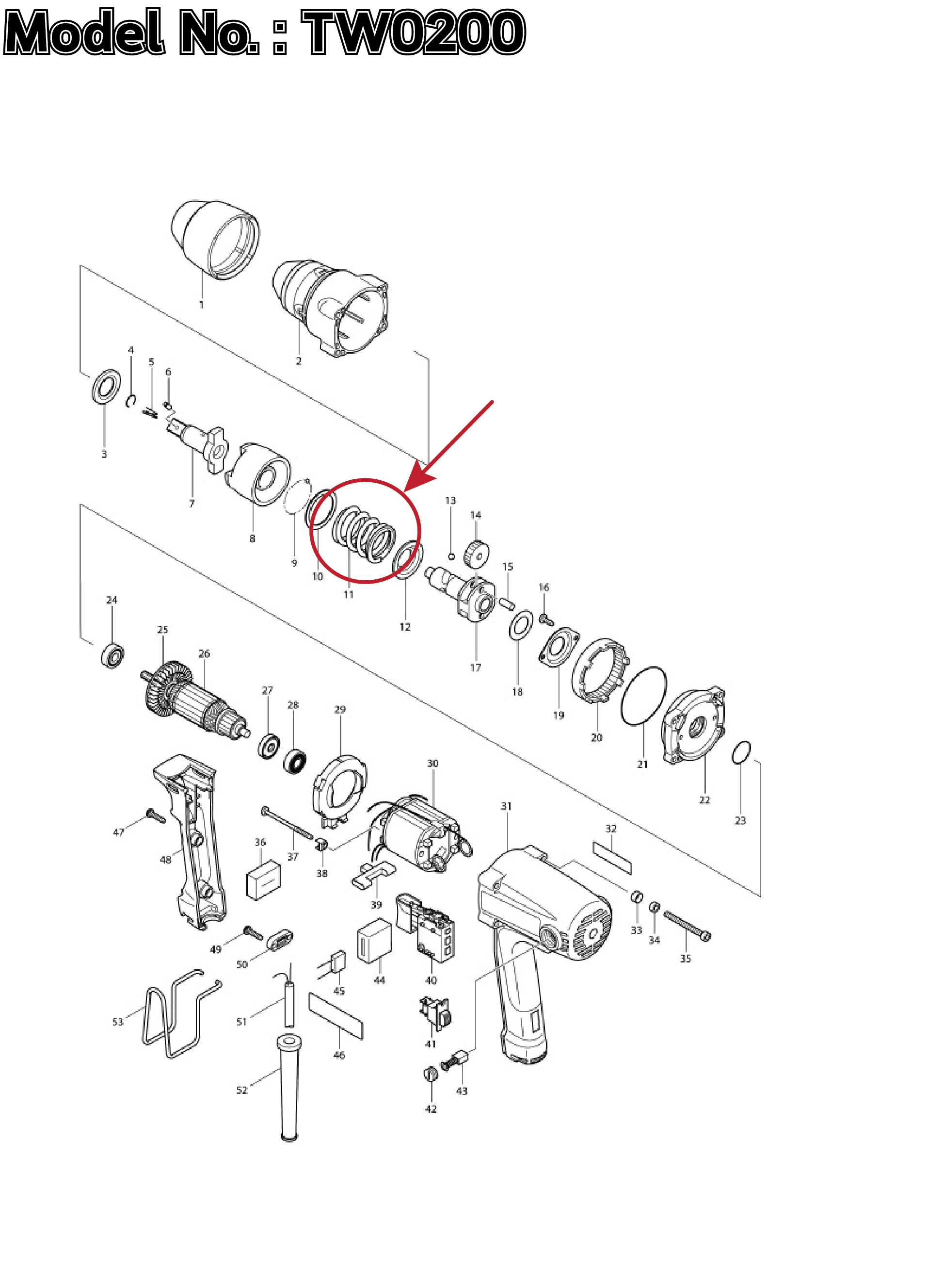 สปริงหัวบล็อค (แท้) Makita มากีต้า รุ่น TW0200 , TW0250 (233377-0) (อะไหล่แท้100%) COMPRESSION SPRING 30